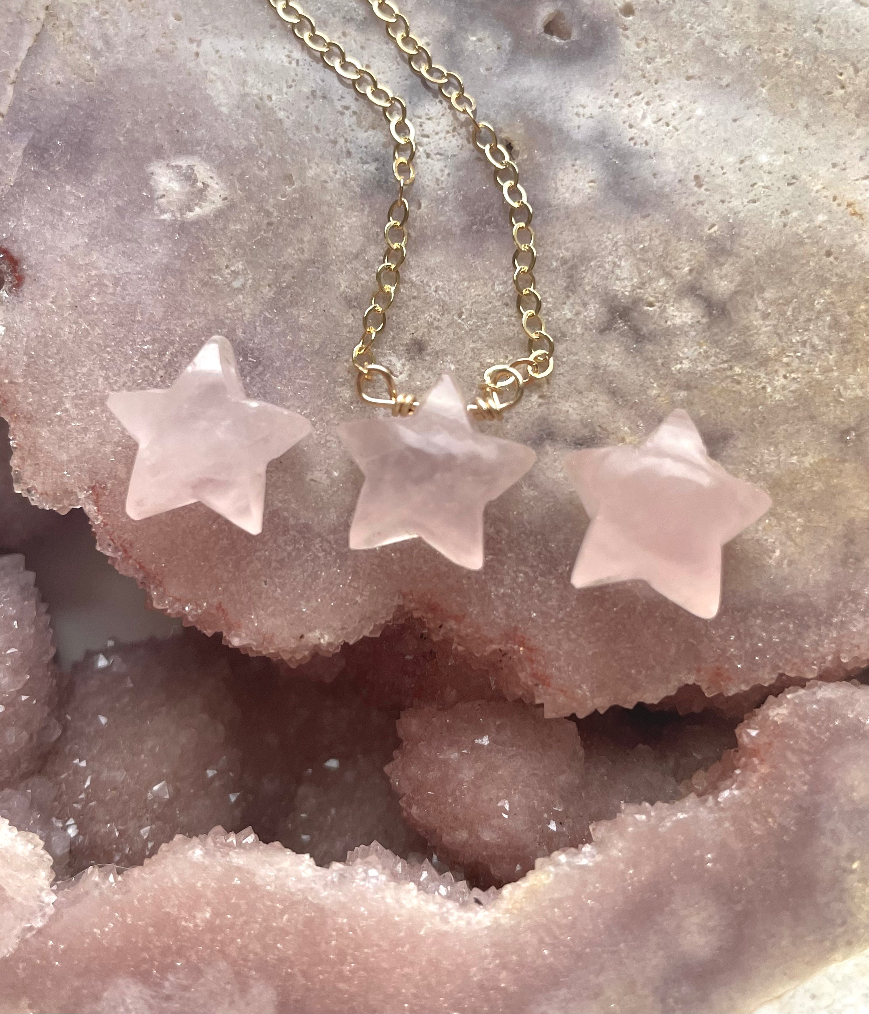 Rose Quartz Star Necklace - Silver or Gold Filled Crystal Healing Jewelry for Women - Perfect for Meditation, Energy Balancing & Spiritual Gifts