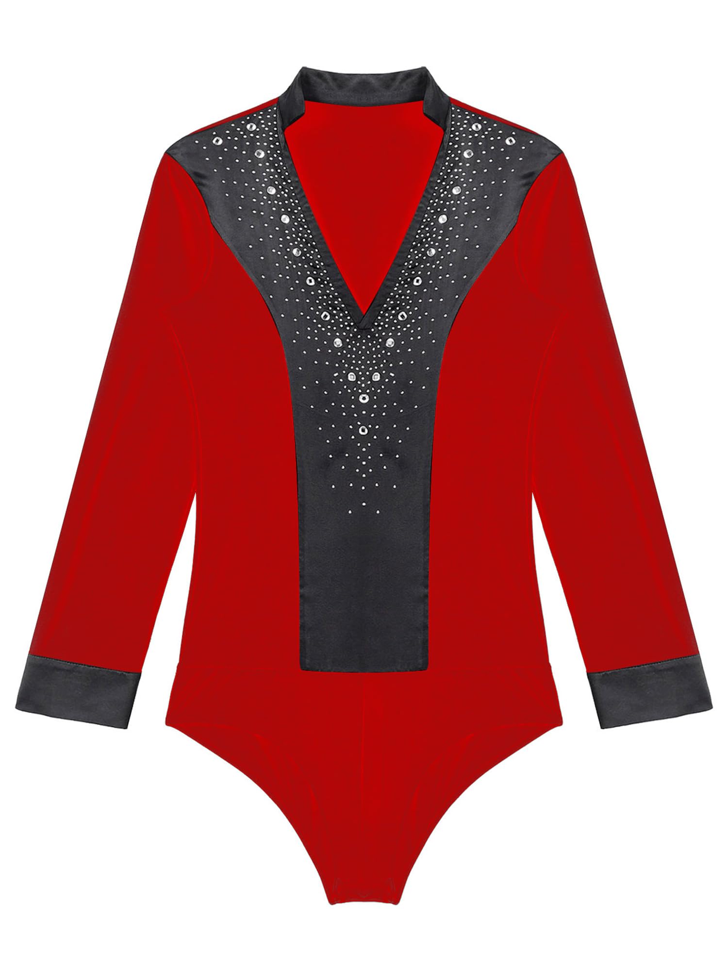 Shiny Rhinestone Men's Dance Bodysuit - Ballroom, Salsa, Samba, Latin & Tango Performance Top | Stretch Leotard for Stage Shows & Dance Competitions
