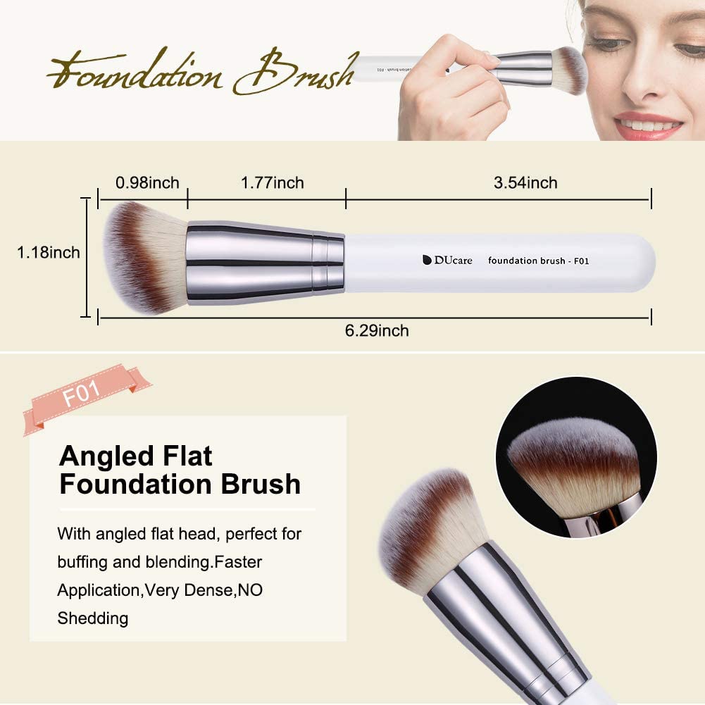 DUcare 3Pcs Professional Makeup Brush Set - Foundation, Contour & Blusher Brushes for Flawless Face Makeup | Perfect for Travel, Liquid & Powder Blending, Buffing & Stippling | Kabuki Brush Included for Seamless Bronzer Application