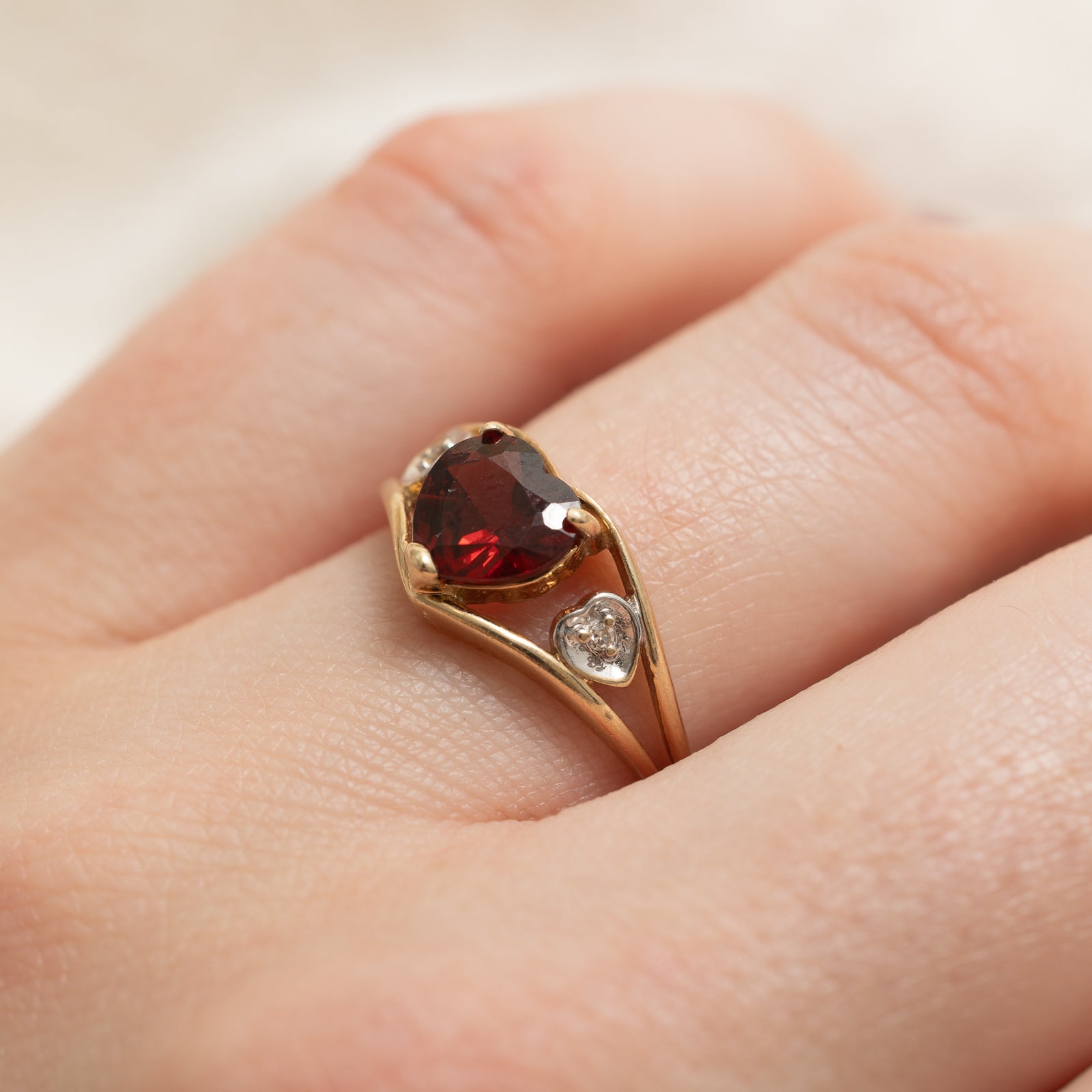 1.00ct Garnet Heart & Diamond Ring | 0.01ctw | Size 6.5 | Valentine's Gift, Anniversary Jewelry, Romantic Proposal Ring for Her