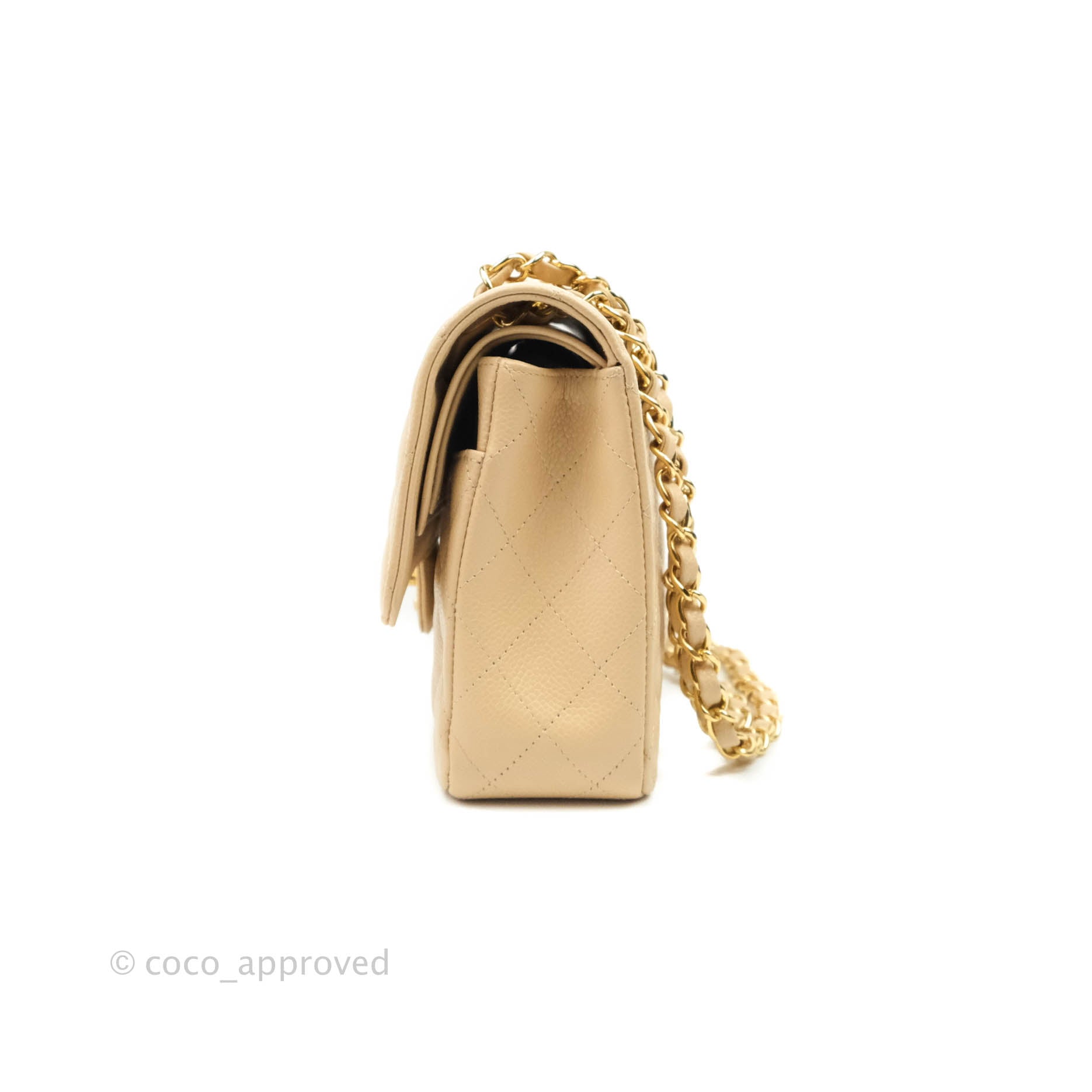Chanel Classic Medium Double Flap Bag in Beige Caviar Leather with Gold Hardware - Luxury Designer Handbag for Women, Perfect for Work, Evening Events & Special Occasions