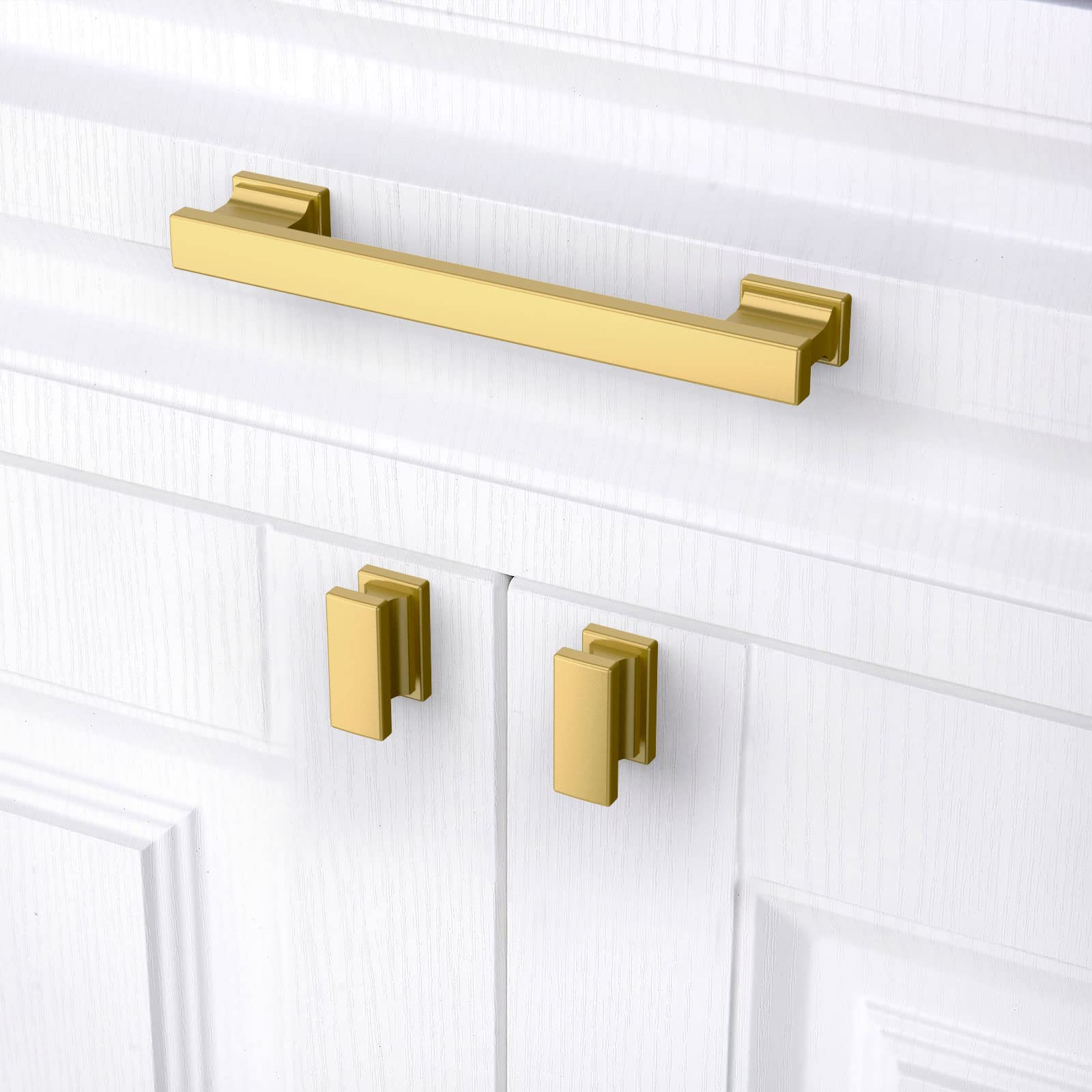 10 Pack Brushed Gold Square Cabinet Knobs - Brushed Brass Drawer Handles for Kitchen Cabinets, Dressers & Furniture Hardware, Perfect for Modern Home Decor