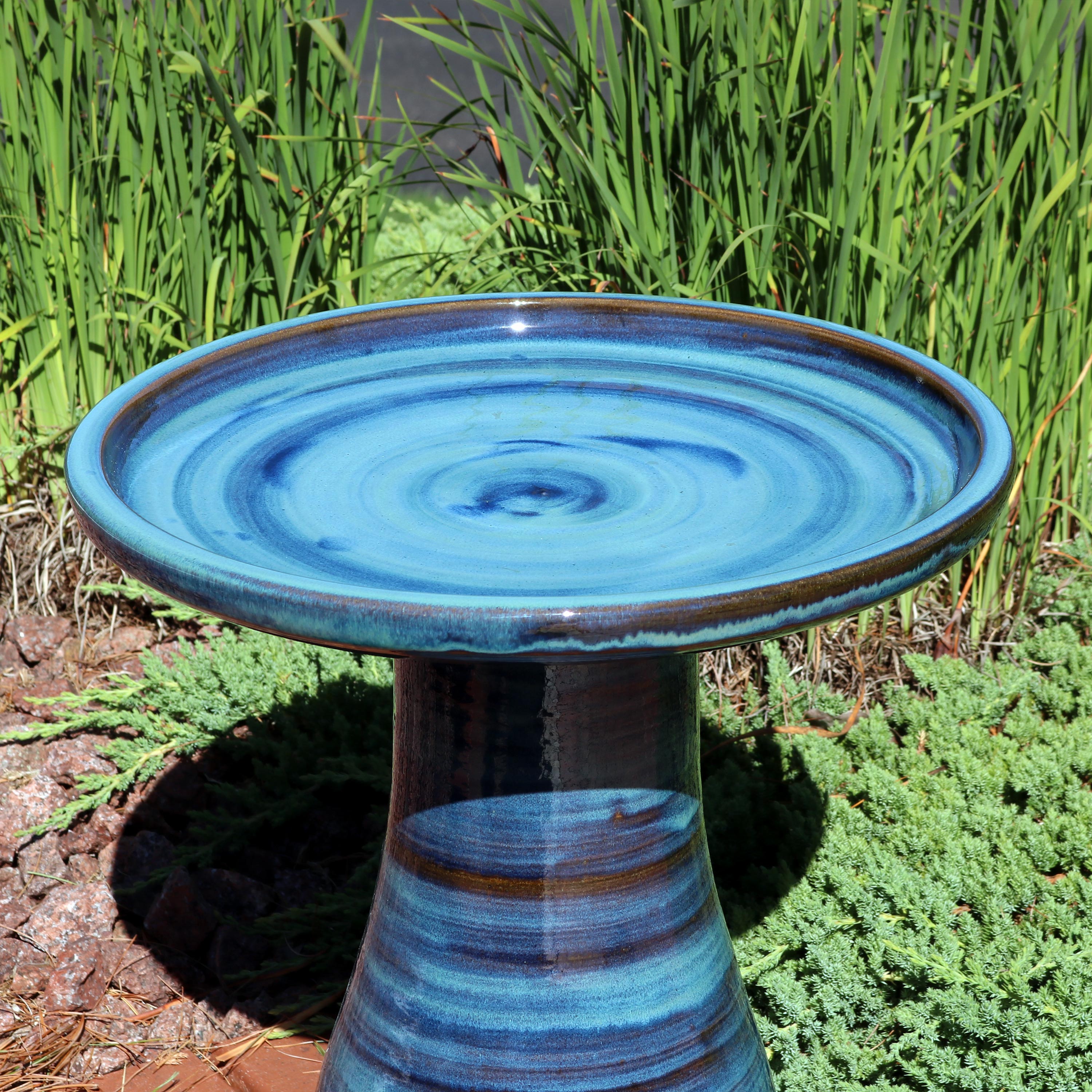 Sunnydaze 18 Inch Glazed Ceramic Outdoor Bird Bath - Garden Decoration for Attracting Birds & Enhancing Outdoor Spaces