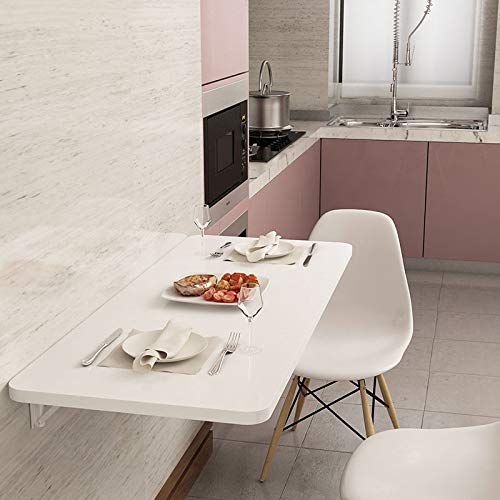 White Wall Mounted Folding Table - Space Saving MDF & Metal Stand Desk for Garage, Laundry, Bedroom, Living Room, Kitchen, Office (18 Size Options) - Perfect for Small Spaces, Home Offices & Multi-Purpose Use