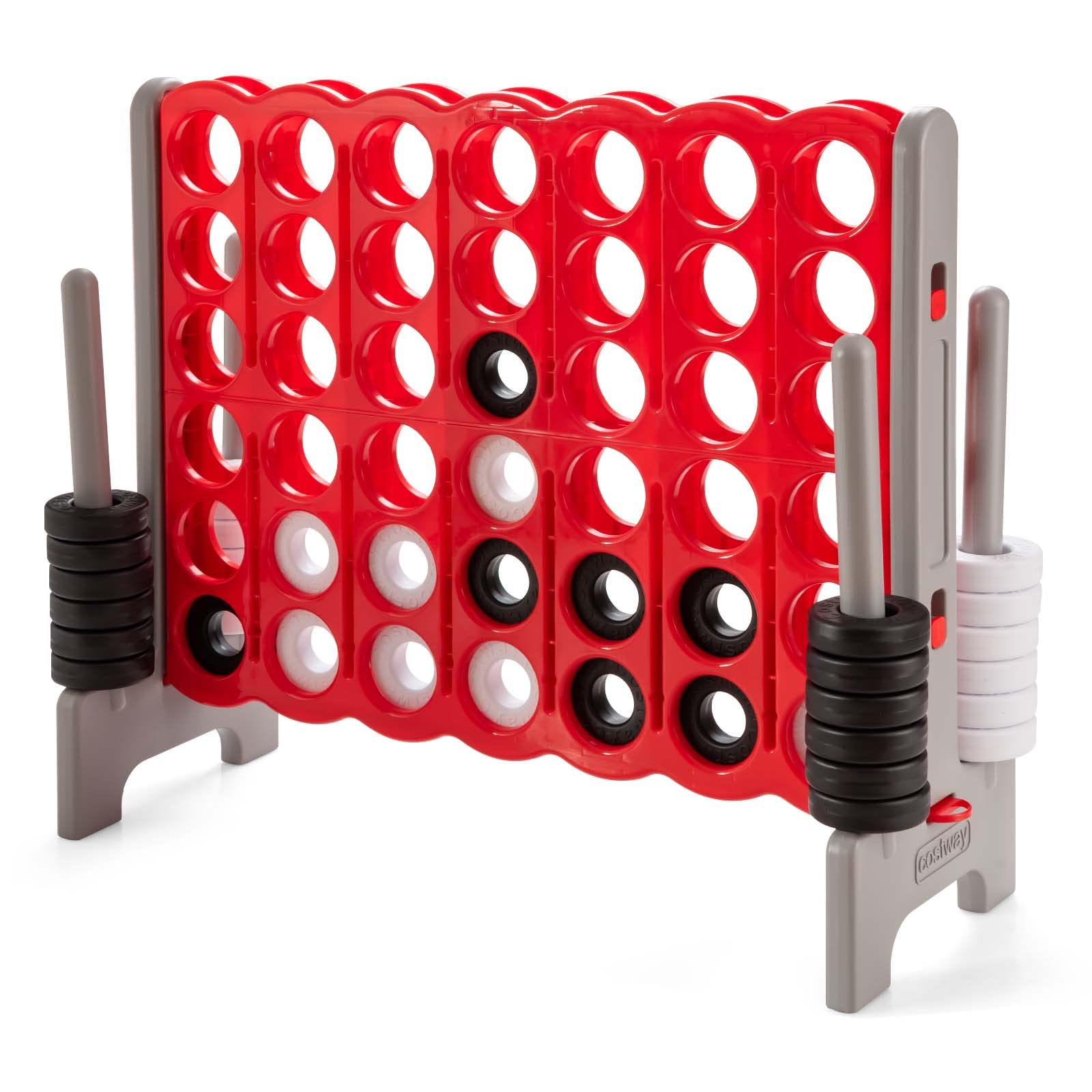 HONEY JOY Jumbo 4-to-Score Giant Game Set - Outdoor Yard Games for Family & Friends with 42 Jumbo Rings & Quick-Release Slider - 3.5FT Tall Giant 4-in-A-Row Connect Game for Kids, Adults, Backyard, Picnic & Party Fun