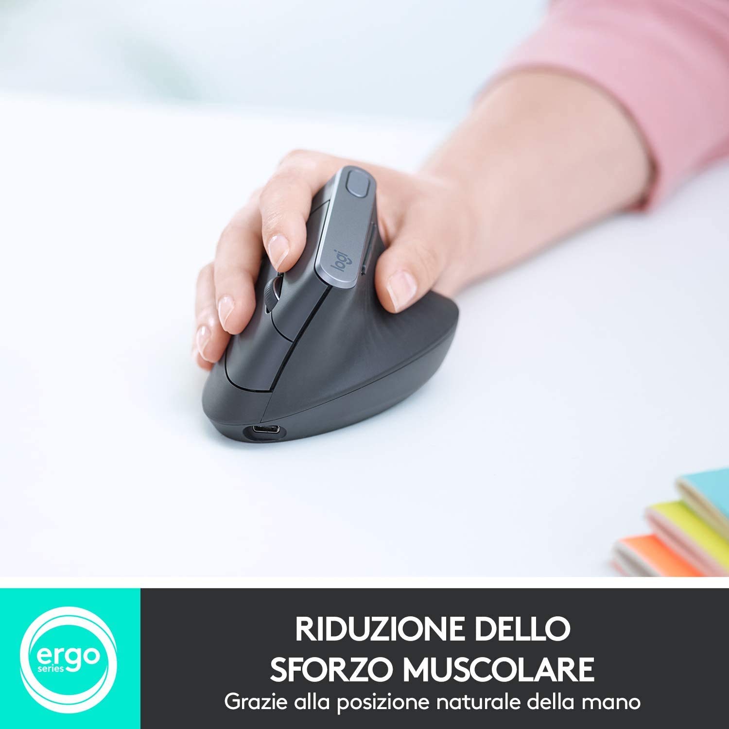 Logitech MX Vertical Ergonomic Wireless Mouse - 910-005448 (Renewed) for Comfortable Computer Work & Office Use