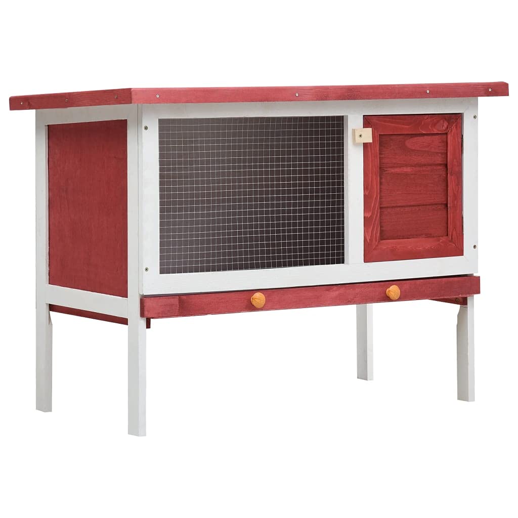 Premium Rabbit Hutch for Small Animals - Guinea Pig Cage, Bunny House with Run | Indoor & Outdoor Wooden Pet Enclosure (1 Layer, Red) - Perfect for Backyard, Patio, or Home Use