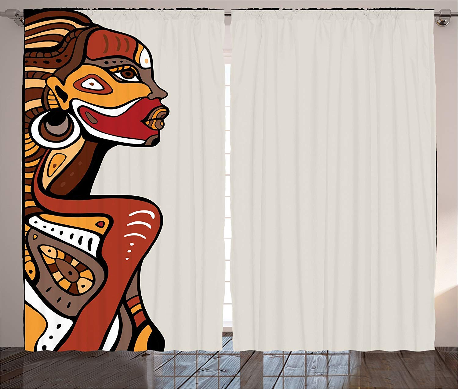 African Tribal Print Blackout Curtains - Lady Portrait with Tattoo Art Design Darkening Window Drapes 2 Panels Set (104