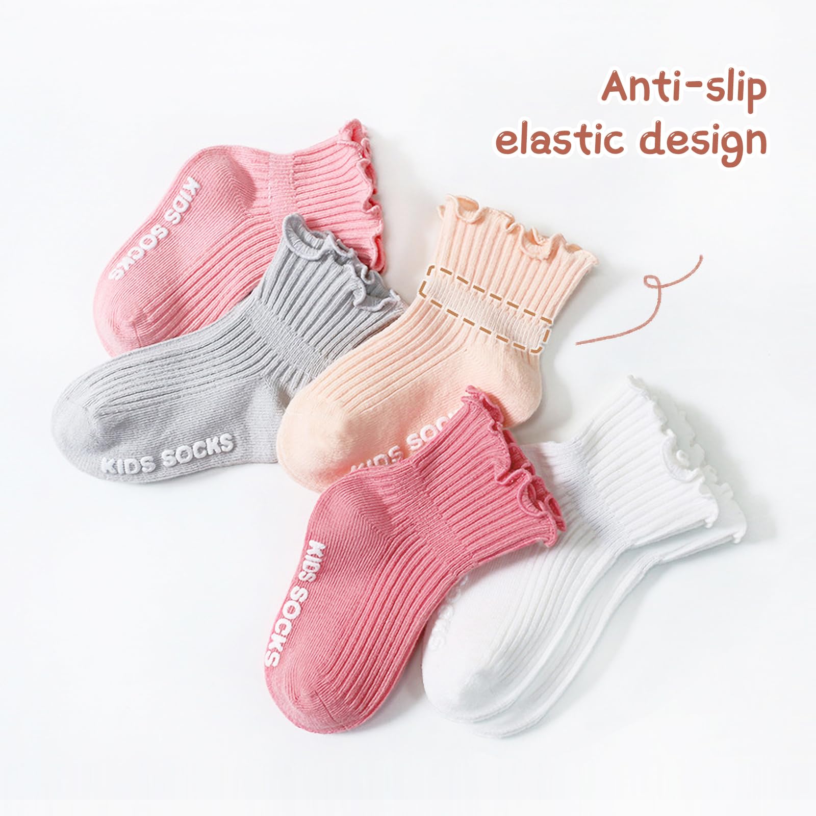 DRESHOW BQUBO Baby Girls Non-Slip Socks with Ruffles - Cute Grip Ankle Socks for Infants & Toddlers (Ideal for Playtime, Crawling & First Steps)