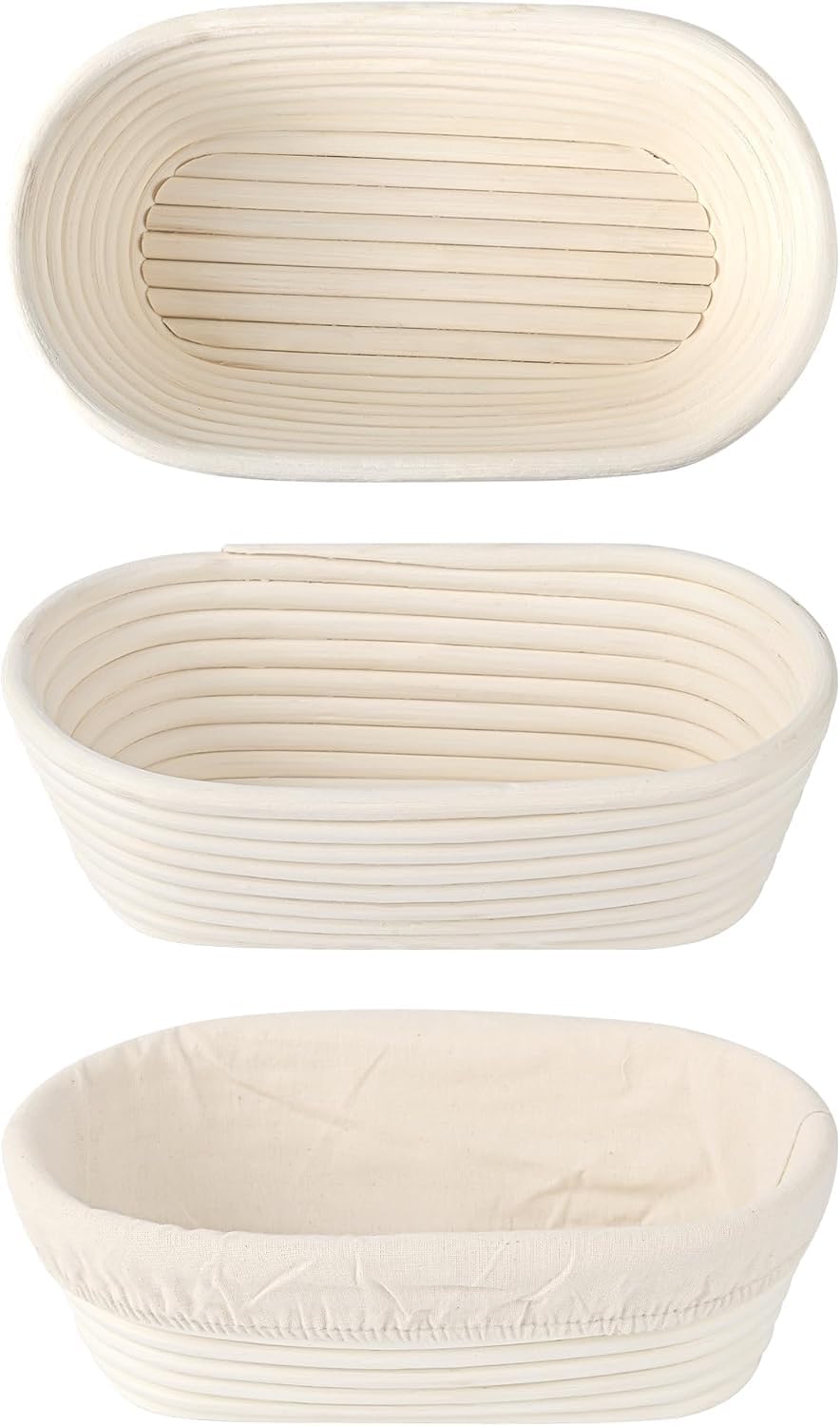 Saint Germain Bakery 10-Inch Oval Banneton Proofing Basket with Linen Liner (2-Pack) - Premium Brotform for Sourdough, Artisan Bread Baking | Perfect for Home Bakers & Professional Bakeries