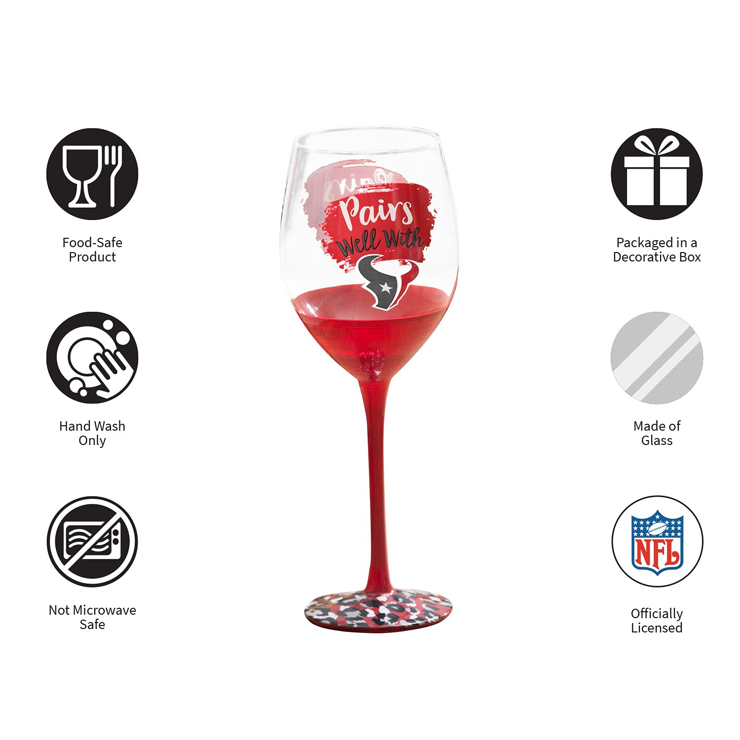 Houston Texans 17oz Boxed Stemware - Official NFL Team Sports America Glass Set - Perfect for Game Day Parties & Home Bar Decor