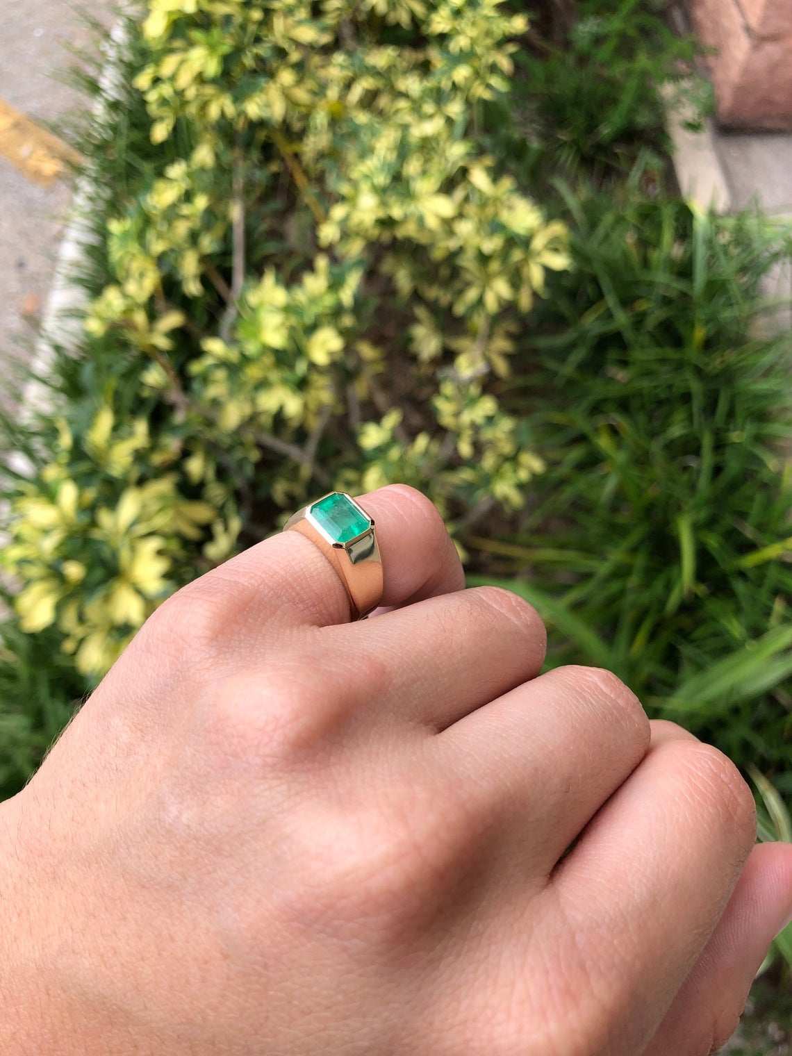 2.40ct Bold Emerald East-West Gypsy Signet Ring in 14K Gold - Elegant Bezel Setting for Women's Fashion Jewelry & Gift Giving