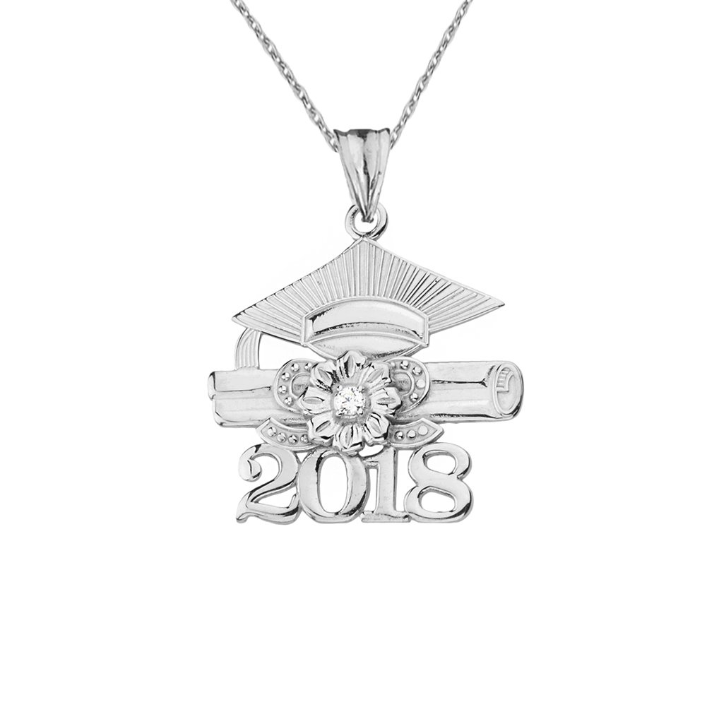 2018 Graduation Charm Pendant Necklace - Sterling Silver with Diamond Accents - Perfect Gift for Graduates, Students & Teachers | Ideal for Commencement Ceremonies, Parties & Yearbook Photos