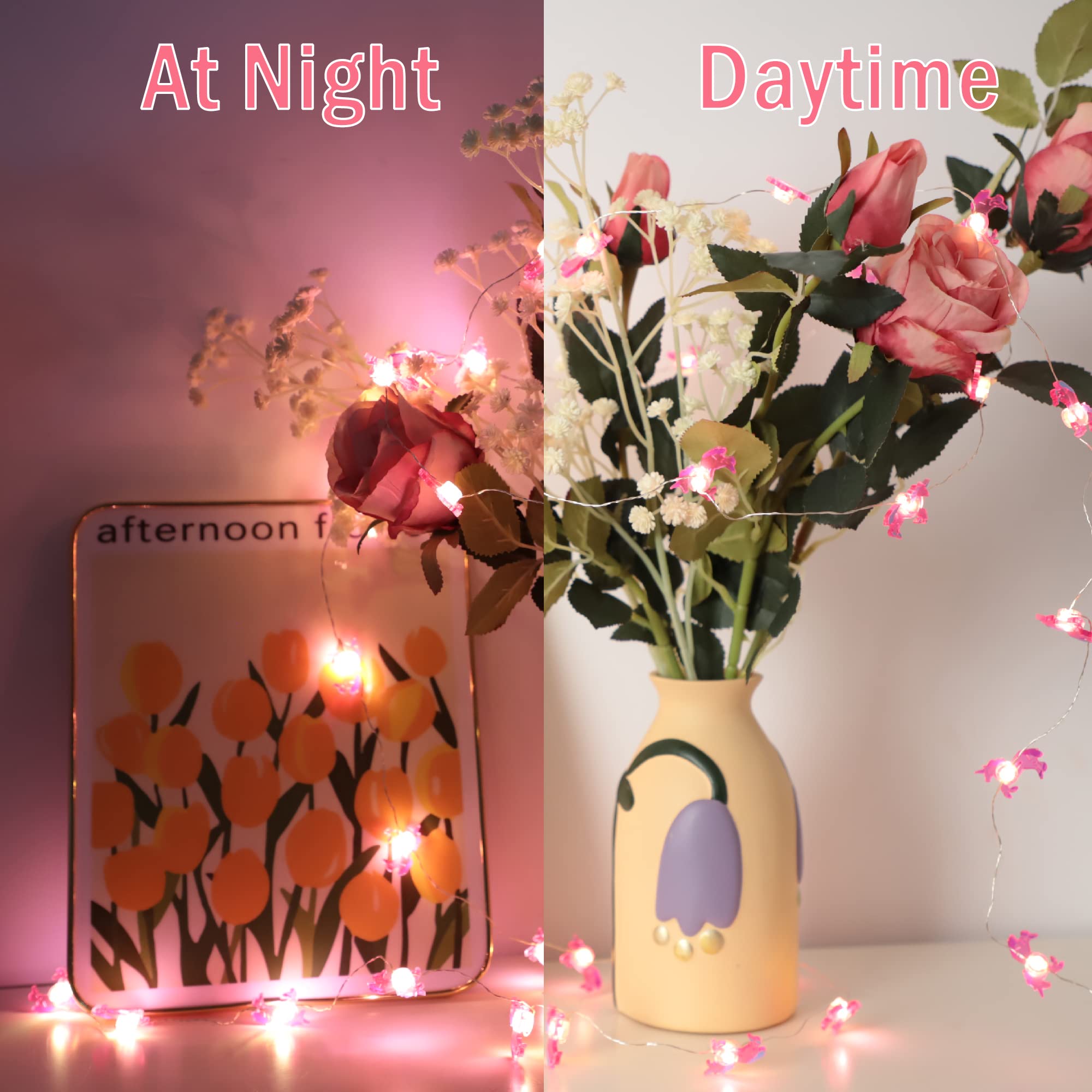 Pink Unicorn String Lights 10FT - 30 LED Fairy Lights with Remote Control, Battery or USB Powered - Perfect for Birthday Parties, Weddings, Graduations, Girls Room Decor & Nursery Lighting