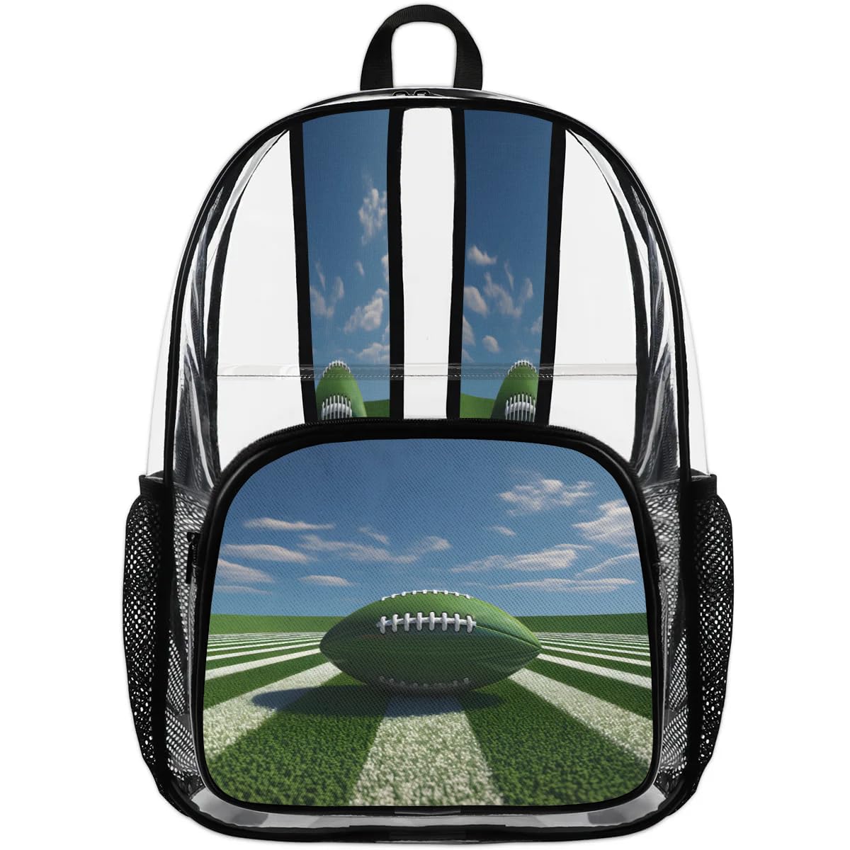 QIANDODUO Clear Transparent Football Backpack - Heavy Duty PVC Stadium Approved See Through Backpack for Men & Women - Perfect for Sports Games, Concerts, Travel & Security Checkpoints - Large Capacity Rugby Field Arena Backpack