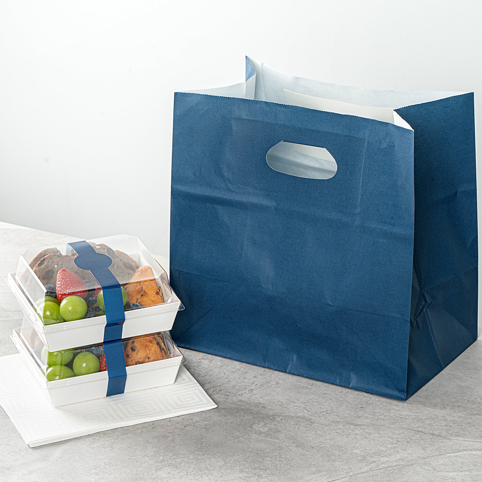 Premium Rectangle Midnight Blue Paper Take Out Bags with Handles - 11