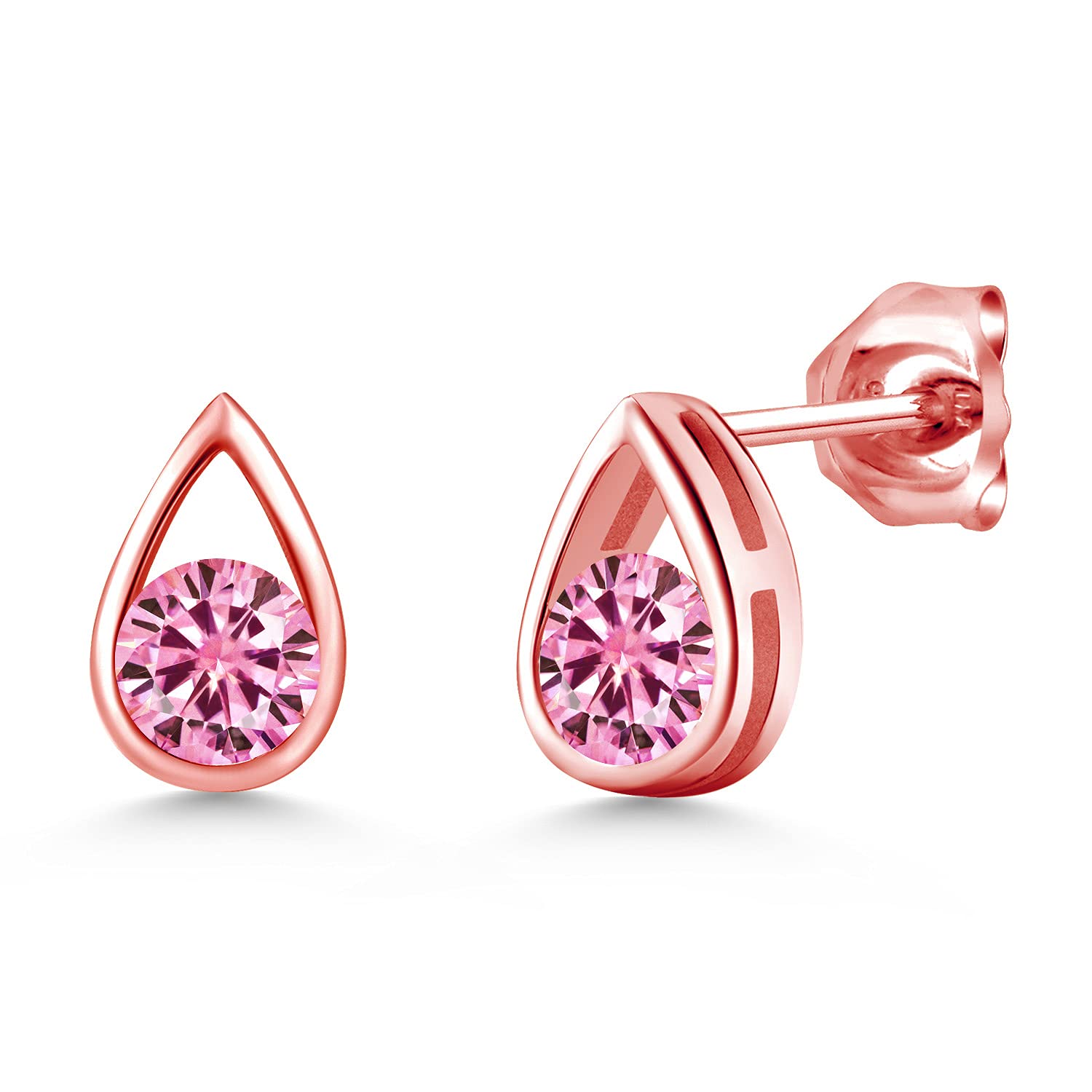 Gem Stone King Teardrop Stud Earrings for Women & Men - 18K Rose Gold Plated Sterling Silver - 5MM Round Cut Birthstone Jewelry - Perfect Gift for Mom, Wife & Her | Elegant Everyday Wear & Special Occasion Jewelry