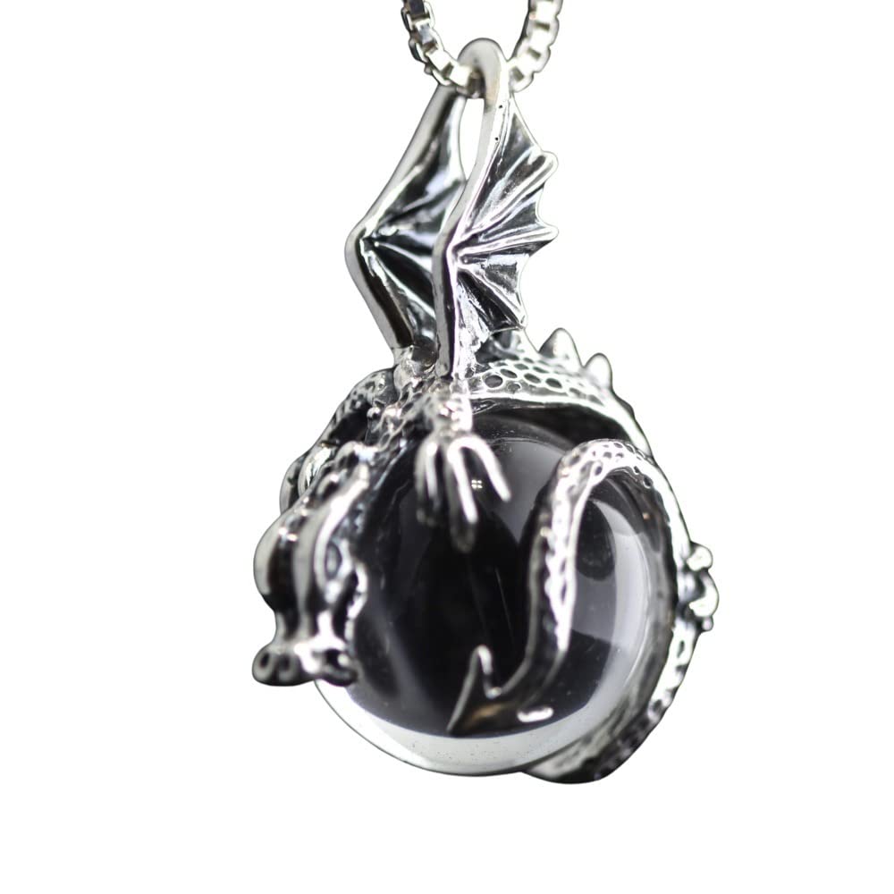 Silver Crystal Dragon Pendant Necklace with Orb Charm - Perfect for Fantasy Lovers, Cosplay & Gift Giving