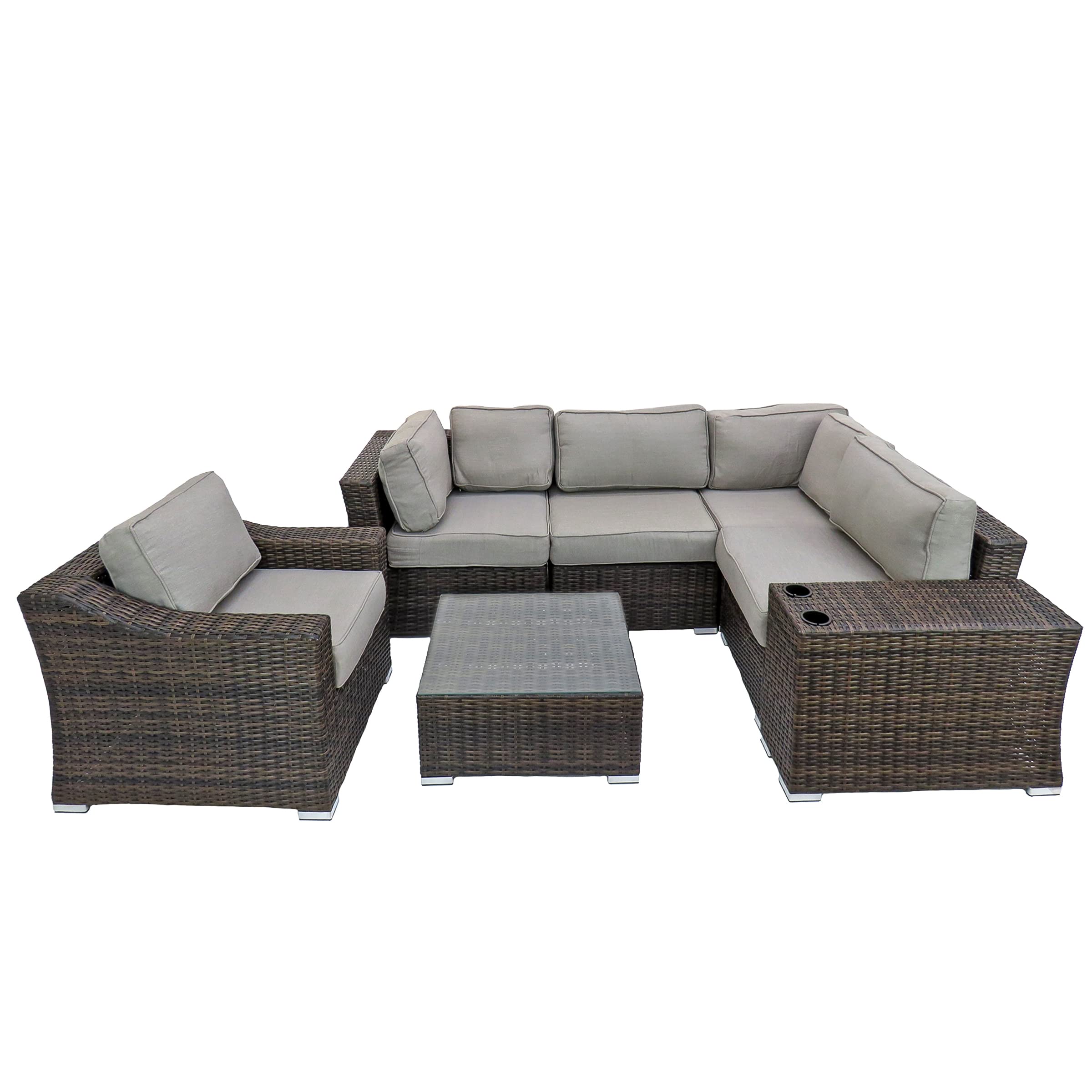 SV42-SVYN701-7P Outdoor Patio Furniture Set - 7-Piece All-Weather Wicker Sofa Sectional with Cushions, Black - Perfect for Backyard, Garden, Poolside & Patio Relaxation