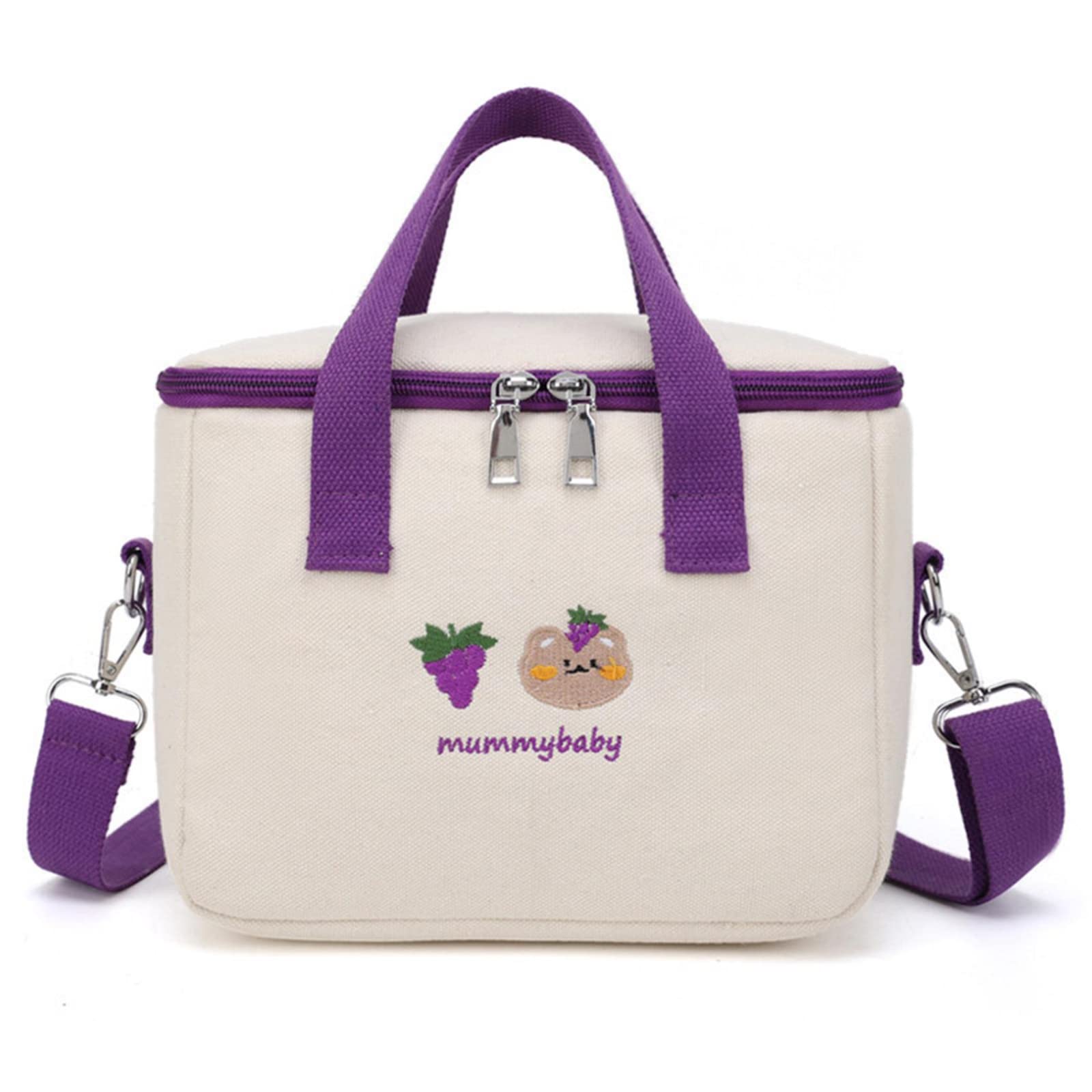 Cute Insulated Lunch Bag for Girls & Women - Kawaii Reusable Lunch Box for Kids, School, Work & Picnics - Purple