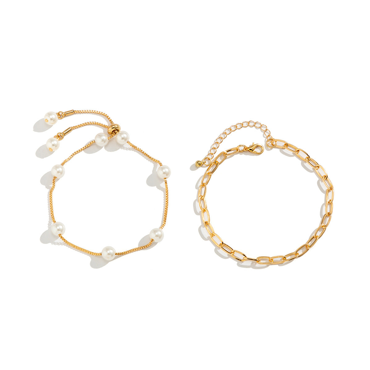 Gold Silver Stacking Pearl Adjustable Anklet Chain Set - Dainty Pearl Anklet Bracelet for Women | Perfect for Beach Weddings, Summer Outfits & Boho Style Accessories