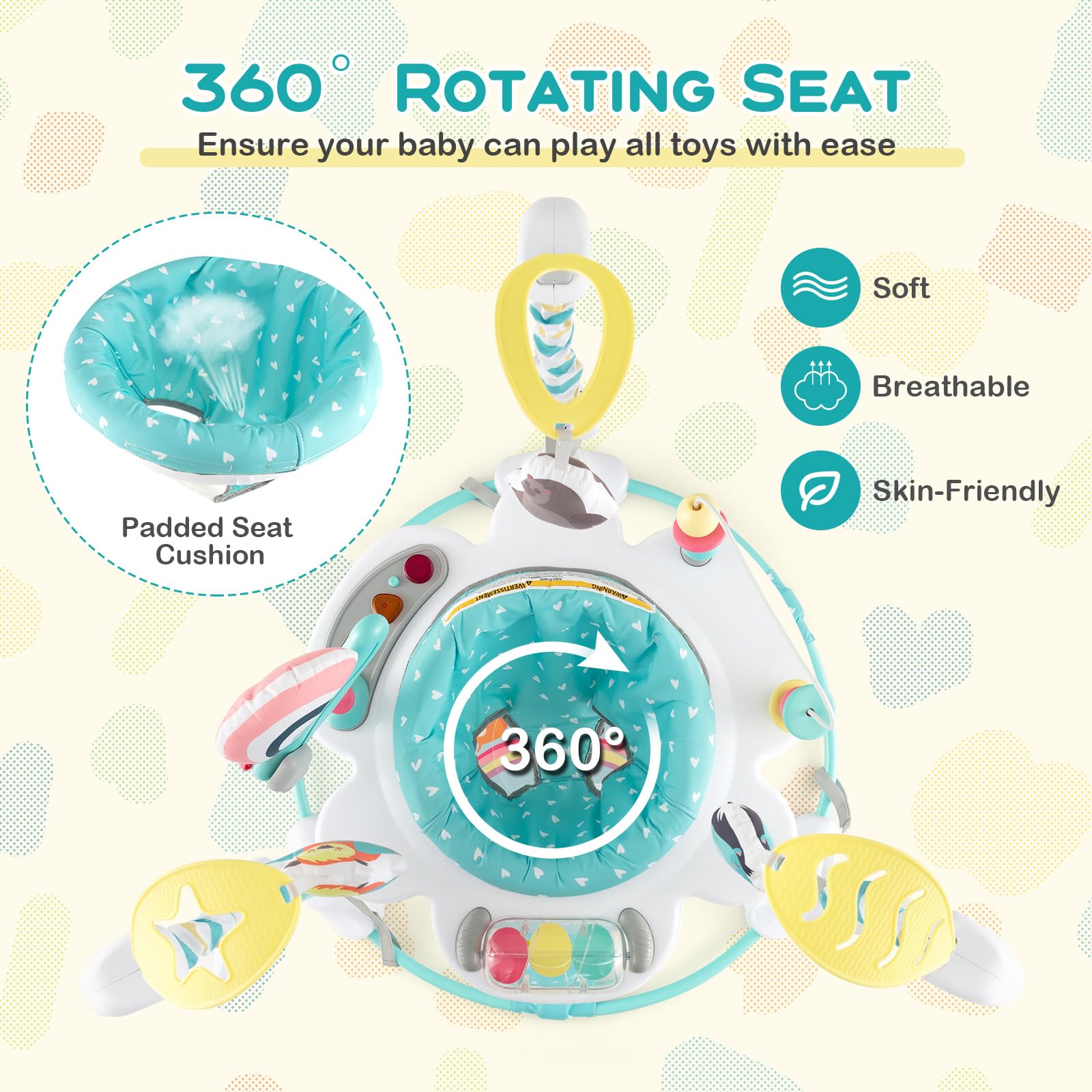 BABY JOY Baby Jumpers & Bouncers - 360° Rotating Activity Center with Music, Lights & Sounds - 3 Adjustable Heights for Infants 6-12 Months - Perfect for Playtime, Learning & Development at Home or Daycare