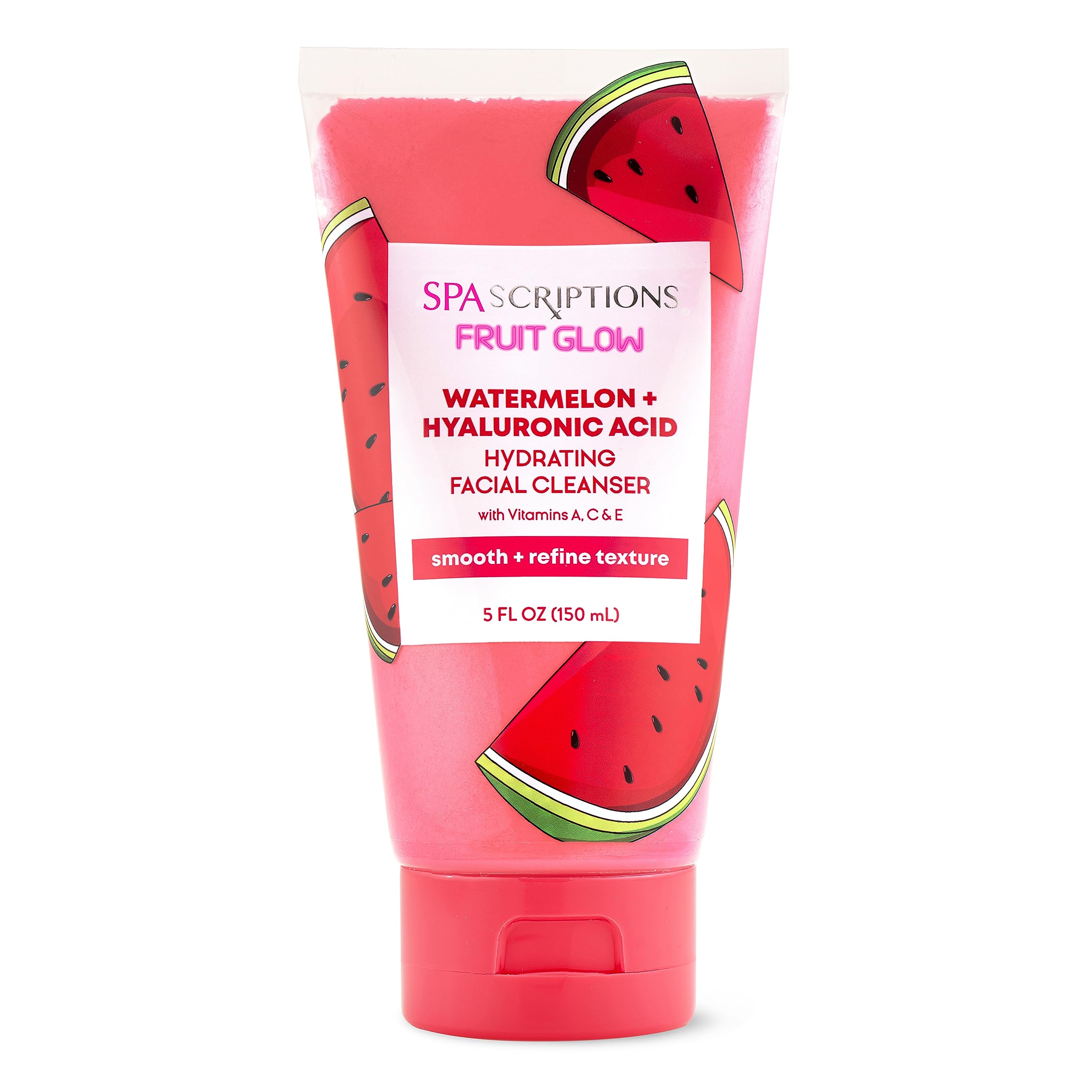 SpaScriptions Fruit Glow Watermelon & Hyaluronic Acid Hydrating Facial Cleanser 5 Oz - Gentle Foaming Face Wash for Dry & Sensitive Skin, Perfect for Morning & Night Skincare Routine