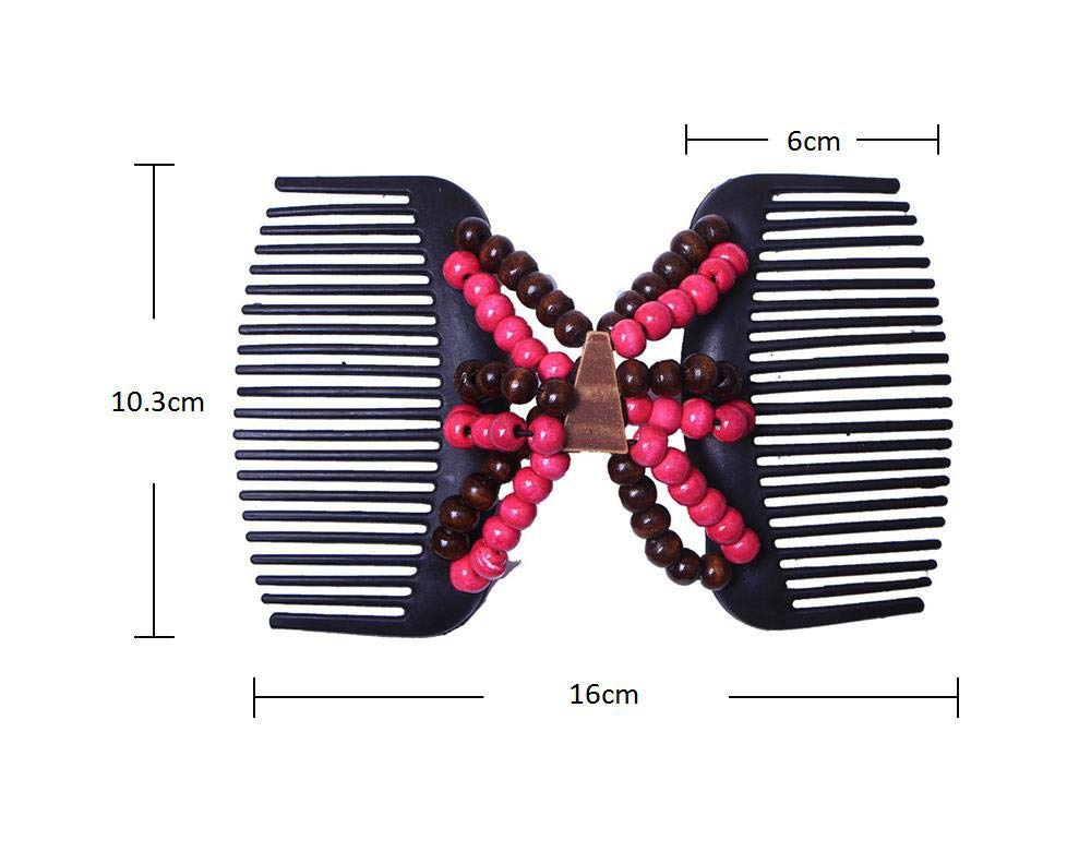 3 Pack Wooden Beaded Hair Combs - Double Sided Magic Hair Clips & Bun Makers for Women (Random Colors) | Perfect for Updos, Ponytails & Everyday Styling