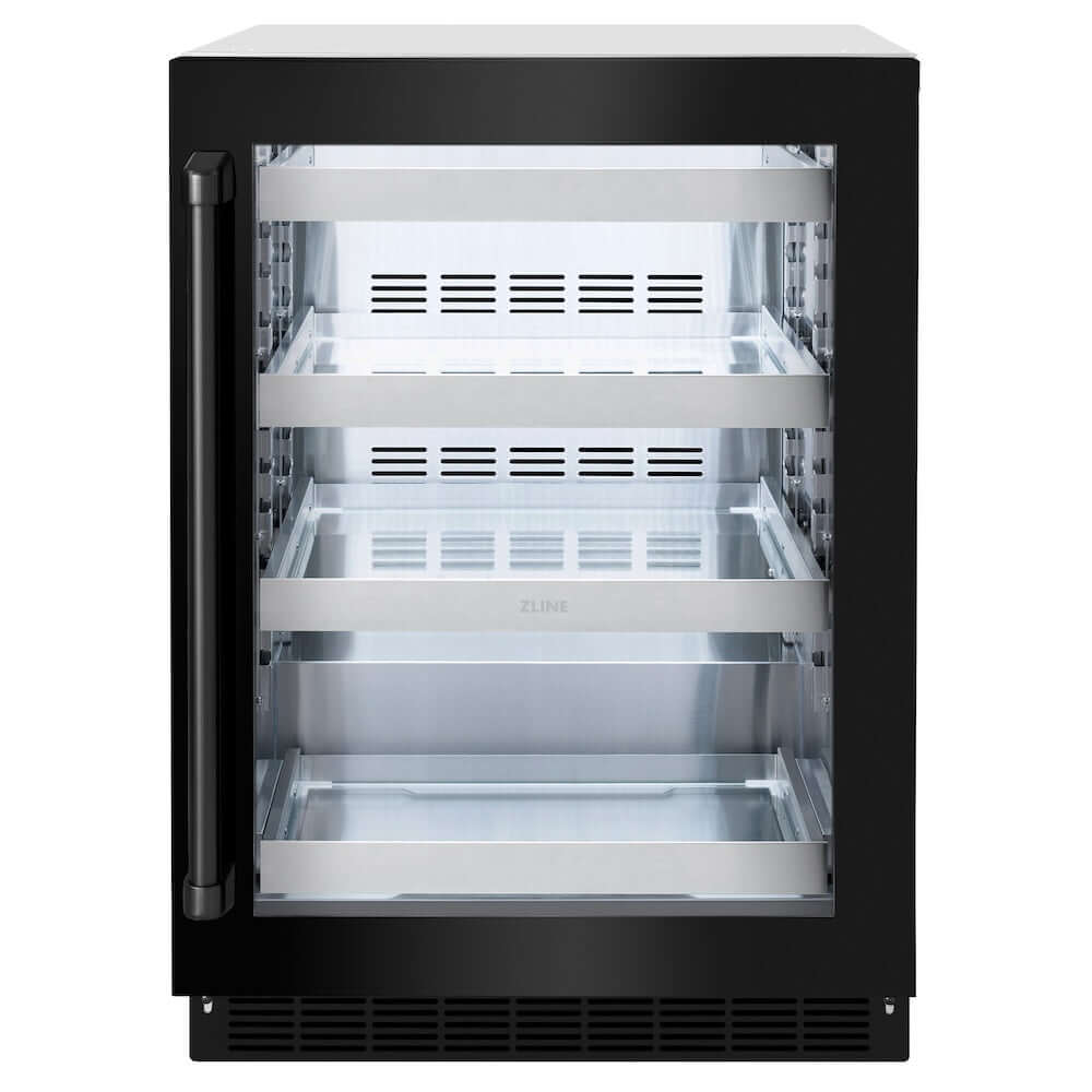 ZLINE 24 Inch Black Stainless Steel Glass Door Beverage Refrigerator - 151 Can Capacity Touchstone Series (RBSO BS 24) - Perfect for Home Bars, Offices, and Entertaining Spaces