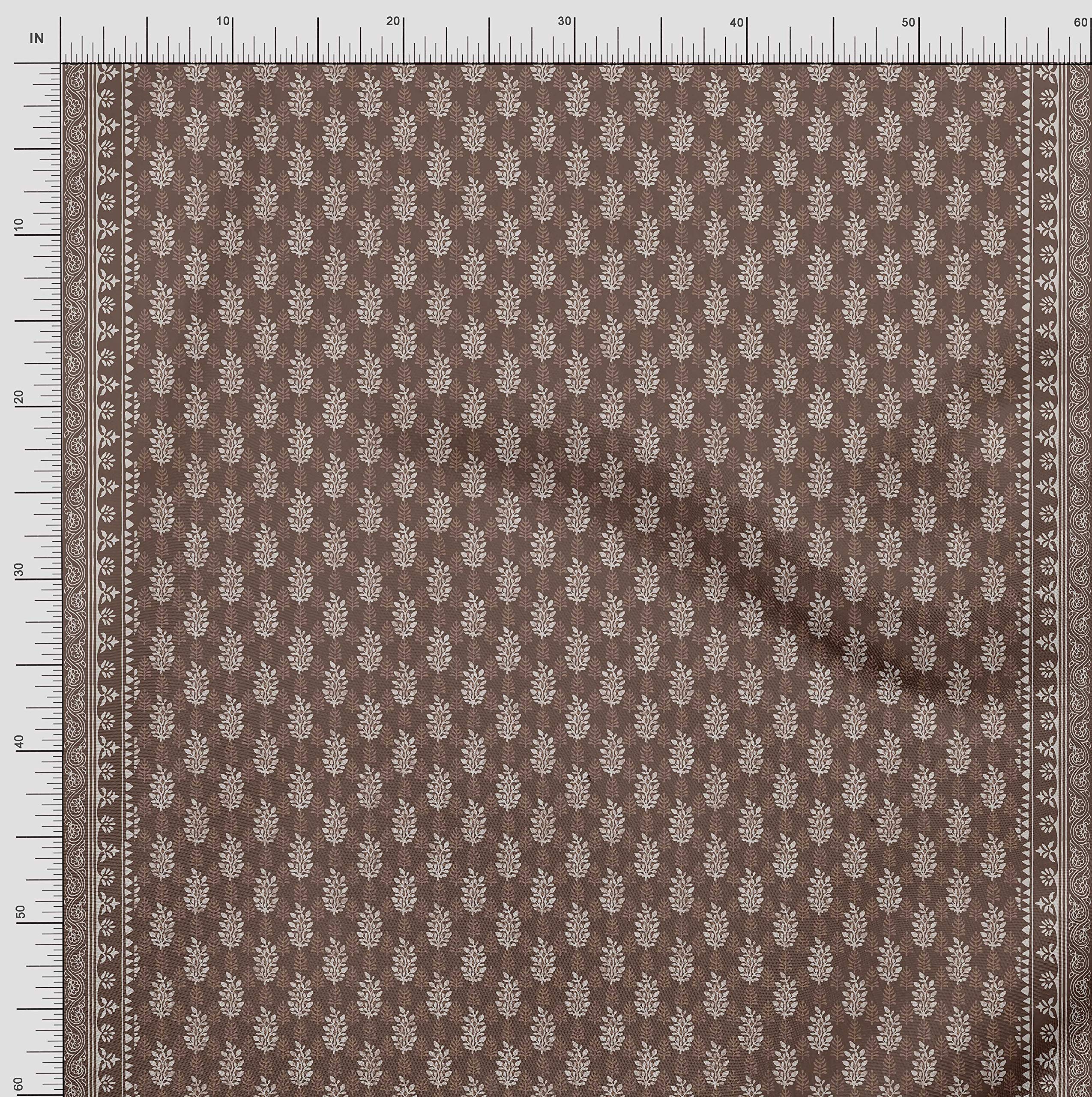 Soimoi Moss Georgette Brown Fabric by The Yard - 42 Inch Wide Printed Leaves Panel - Serene Nature-Inspired Design for Dresses, Curtains & Home Decor