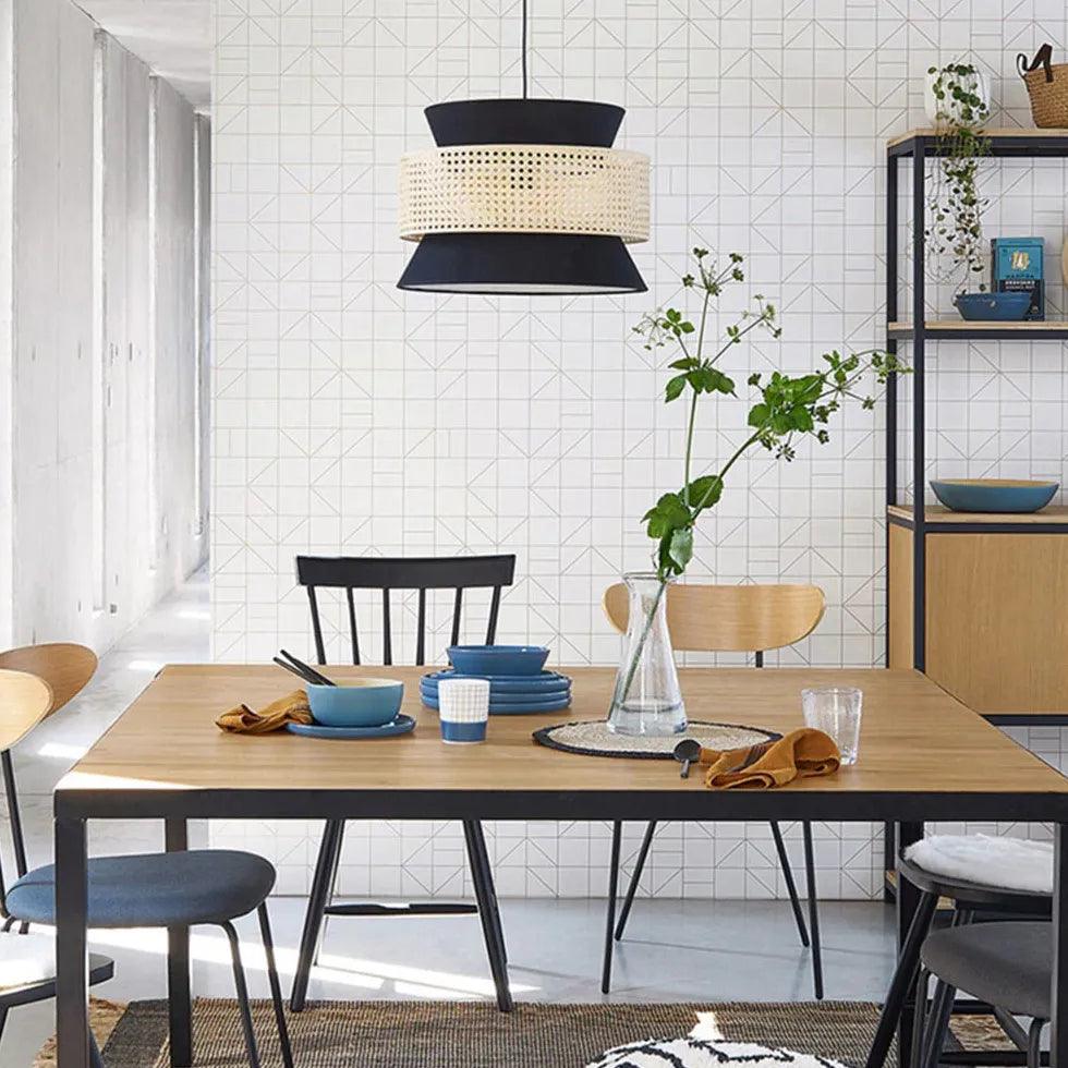 Two Layer Rattan Cylindrical Pendant Light - Natural Woven Bamboo Chandelier for Dining Room, Kitchen Island & Bedroom Lighting