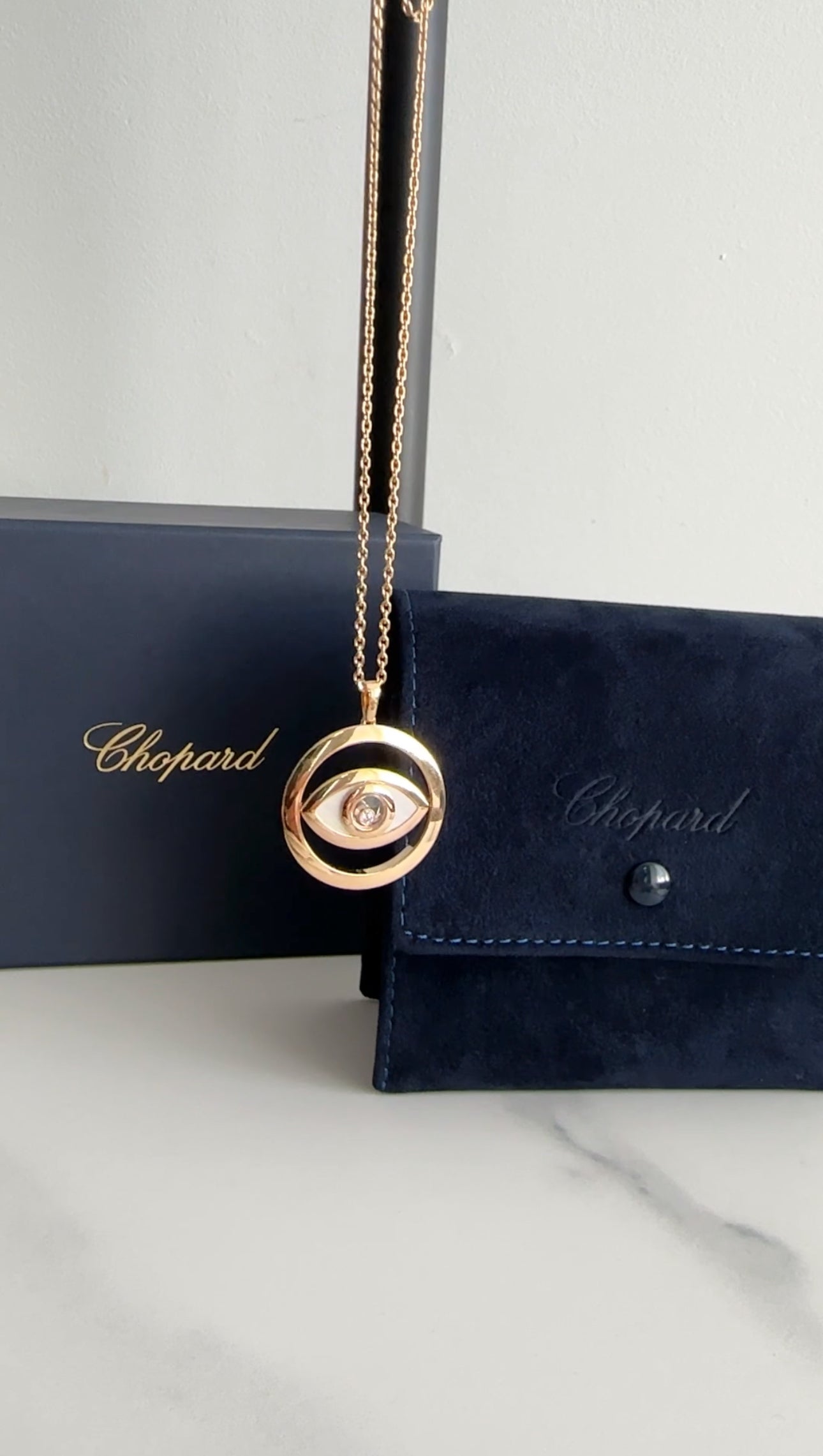 Chopard 18K Rose Gold Diamond Happy Evil Eye Pendant Necklace for Women - Luxury Jewelry Gift for Birthday, Anniversary & Special Occasions