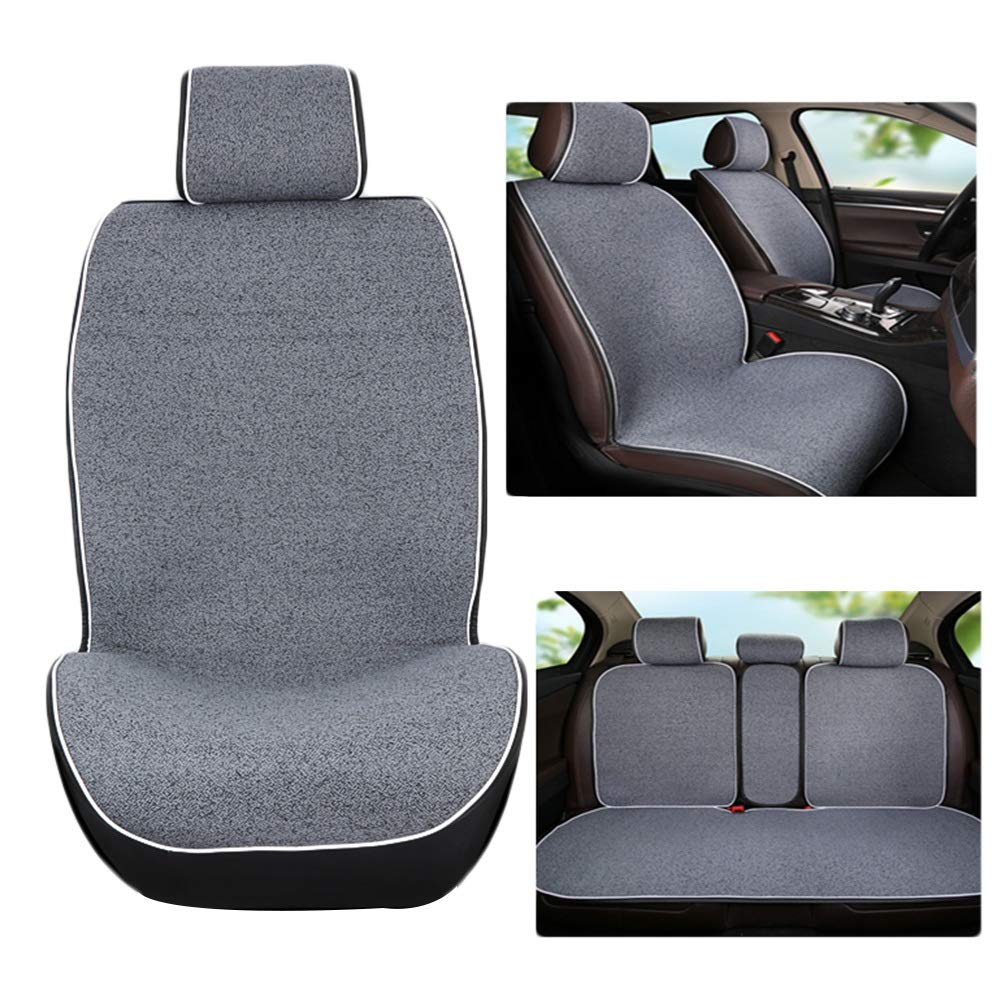 LIXIONG 7-Piece Breathable Cooling Car Seat Cover Protector Cushion Pad - Gray Flax Material for Auto & Office Chairs | Perfect for Summer Driving & Long Work Hours
