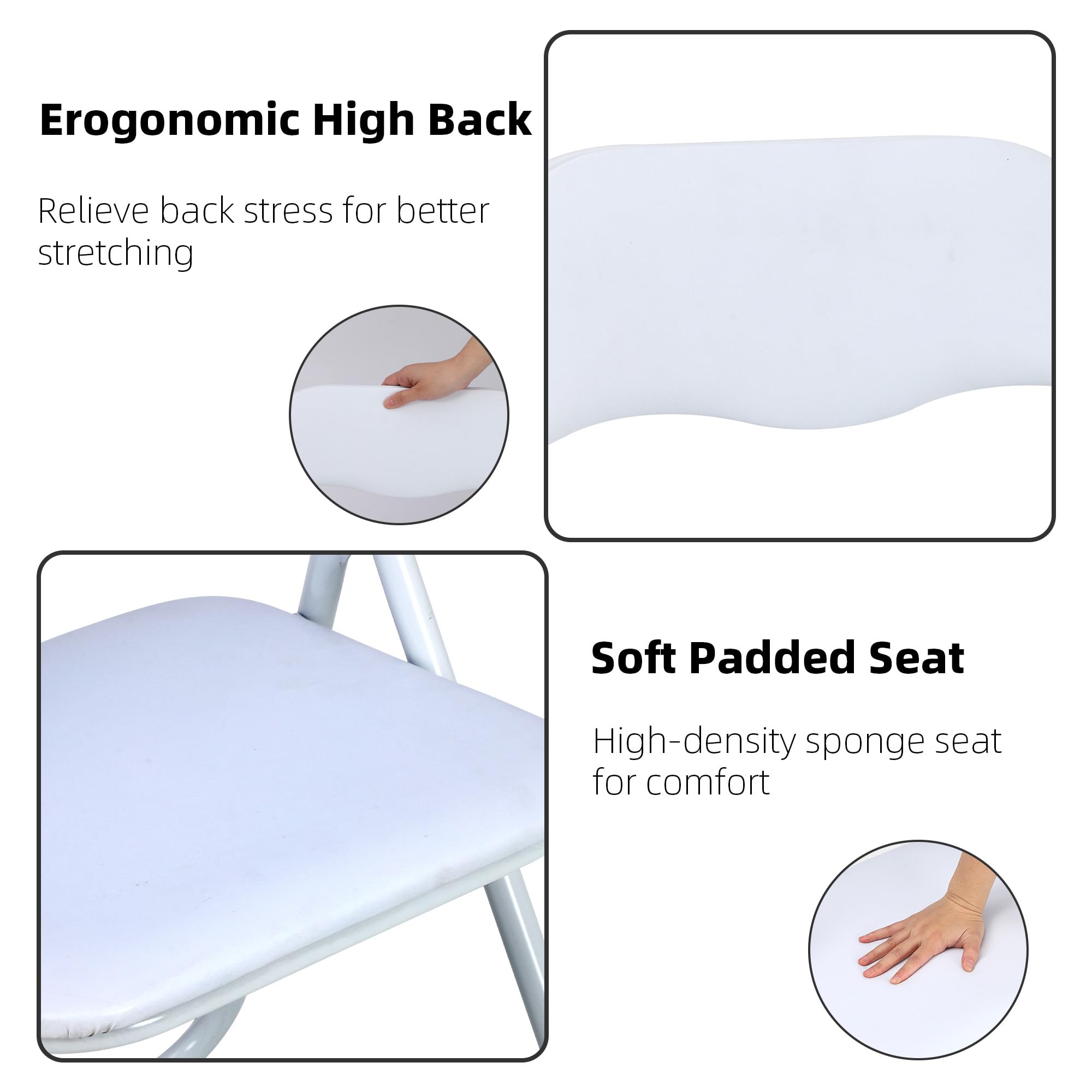 GAOMON 2 Pack Folding Chairs - Portable Metal Stackable Chairs with Cushion & Non-Slip Feet for Indoor Outdoor Events, Parties, Camping, Picnics & Home Use - White