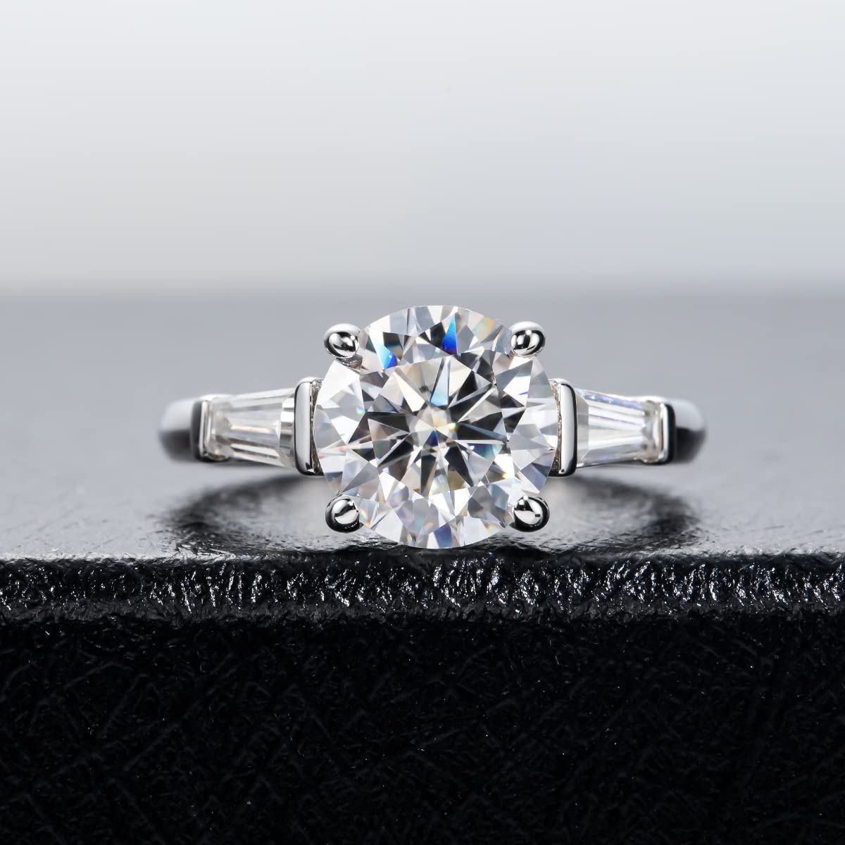 AnuClub 3 Stone Moissanite Engagement Ring - D Color VVS1 Round Cut 925 Sterling Silver Wedding Band for Women | Perfect for Proposals, Anniversaries & Special Occasions