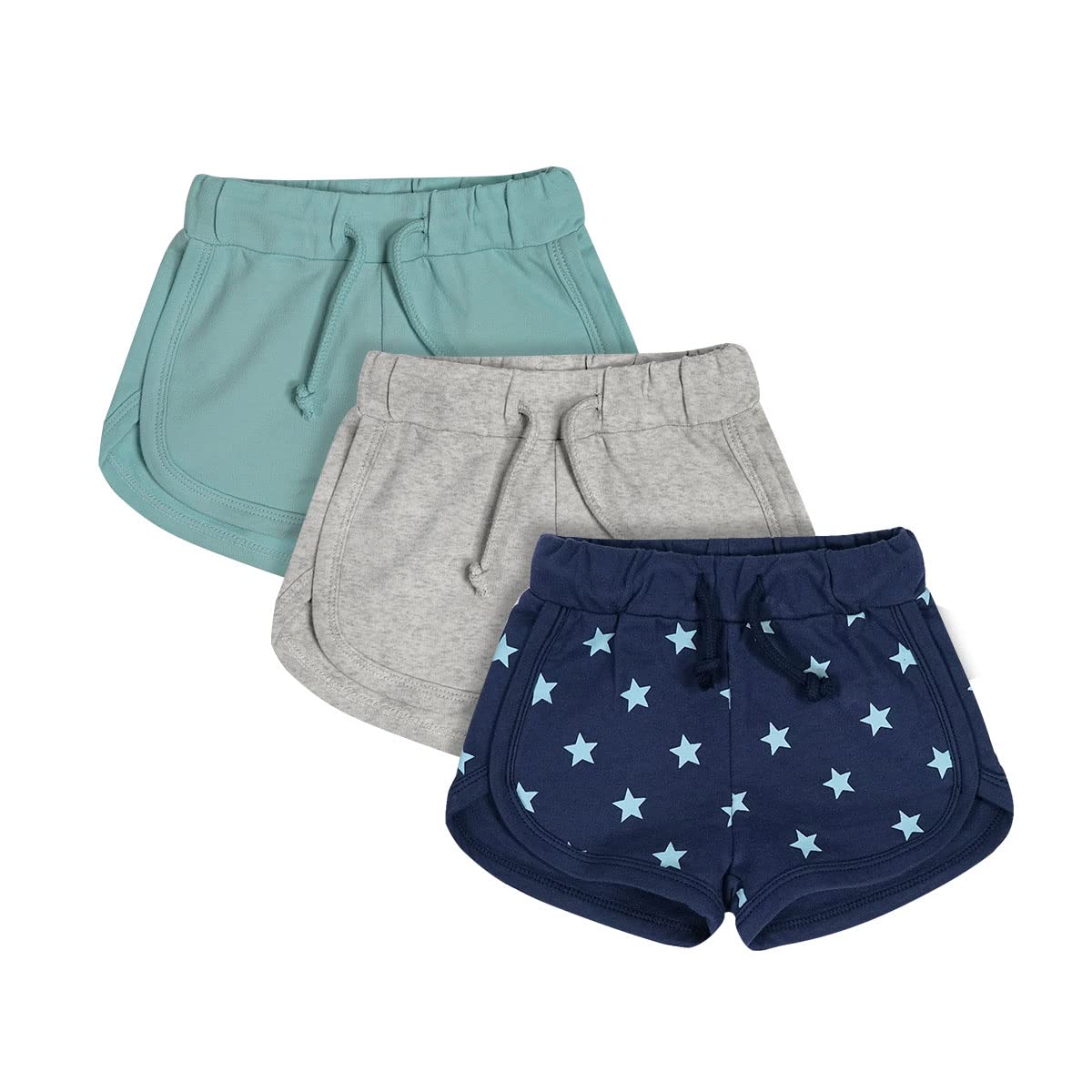 Teach Leanbh Toddler Athletic Shorts 3-Pack - Cotton Solid Color with Drawstring for Baby Boys & Girls - Perfect for Playtime, Daycare & Outdoor Activities
