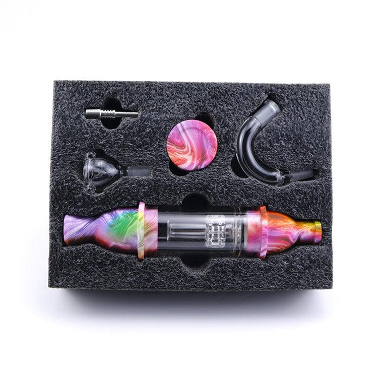 5 in 1 Multifunctional Glass Silicone Tube Pipe with Titanium Nails - Top Tower Smoke Accessory for Dabbing | Portable & Lightweight Design for Travel & Home Use