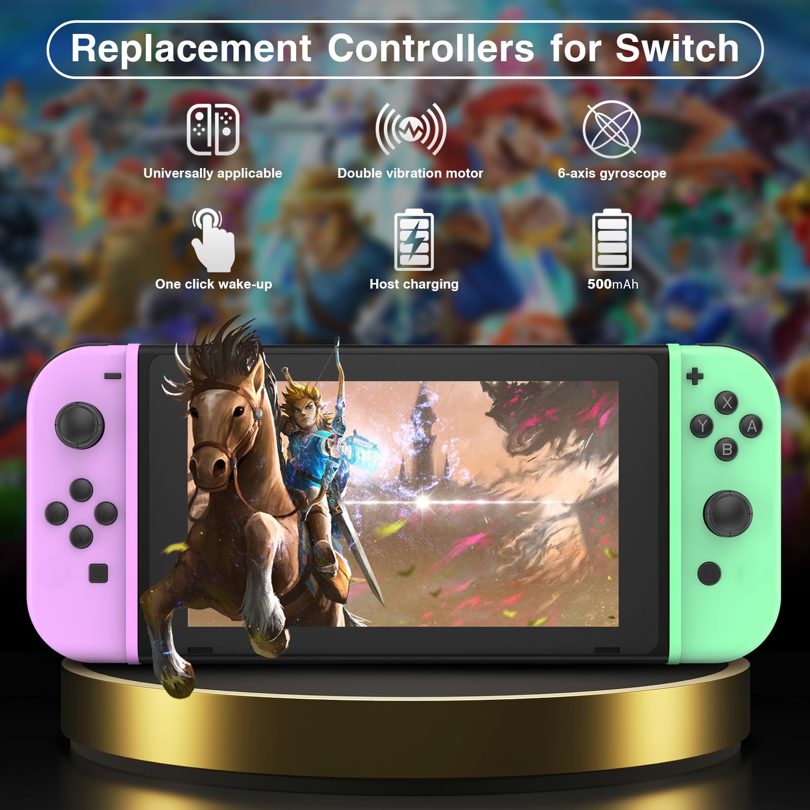 Wireless Nintendo Switch Controller Replacement - Compatible with Switch, Lite & OLED, Motion Control, Wake-up & Dual Vibration - Perfect for Gaming, Multiplayer & Family Entertainment