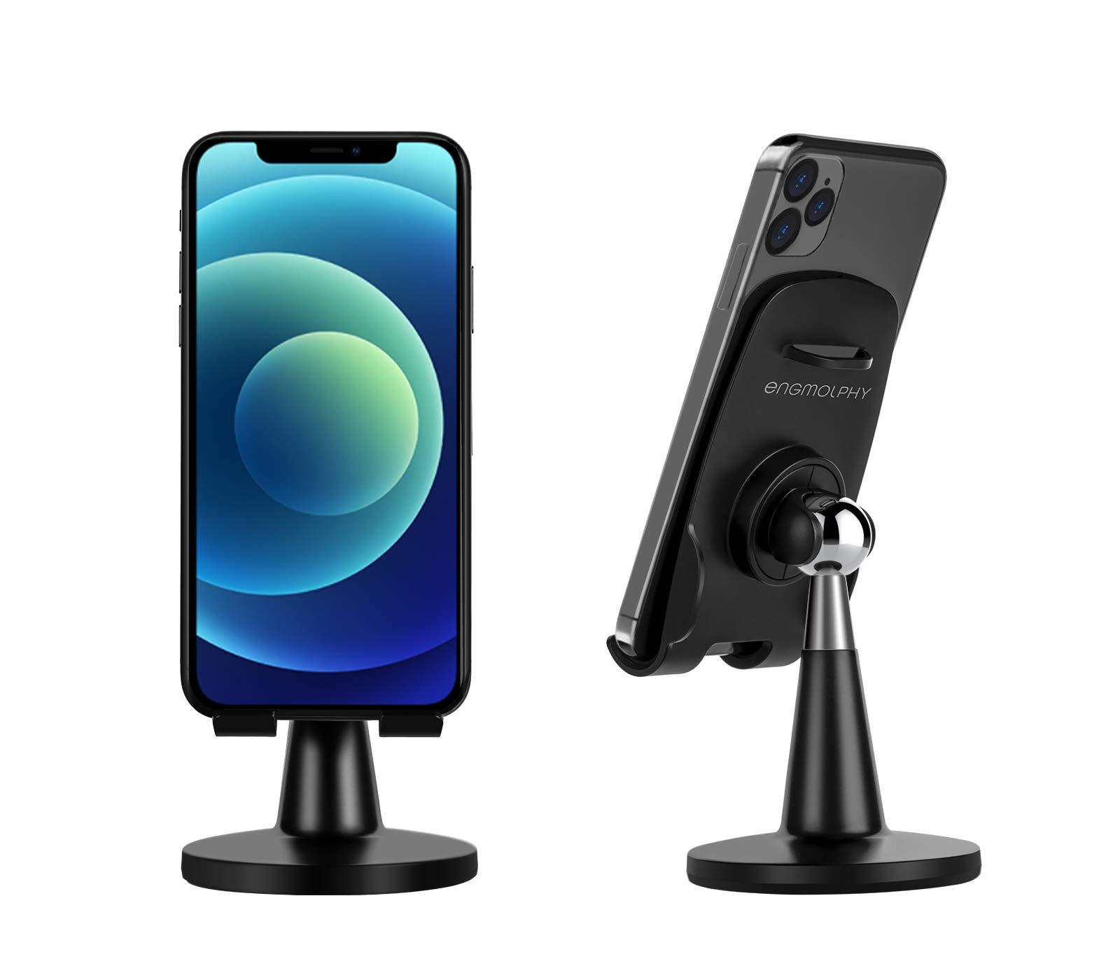 enGMOLPHY Adjustable Desk Phone Stand - Universal Charging-Friendly Holder for iPhone 12, iPad, Tablet & E-Reader (4-9 inch) - Black | Perfect for Office, Home & Travel Use