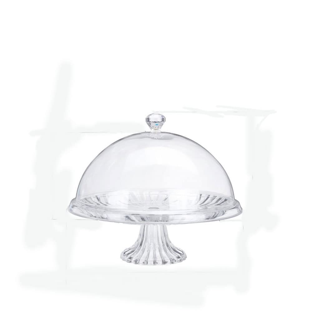 Vintage Glass Dessert Stand with Dust-Proof Cover - 26.5cm Cake Plate for Displaying Fruits, Cakes & Pastries - Perfect for Home Kitchen, Tea Parties & Wedding Dessert Tables