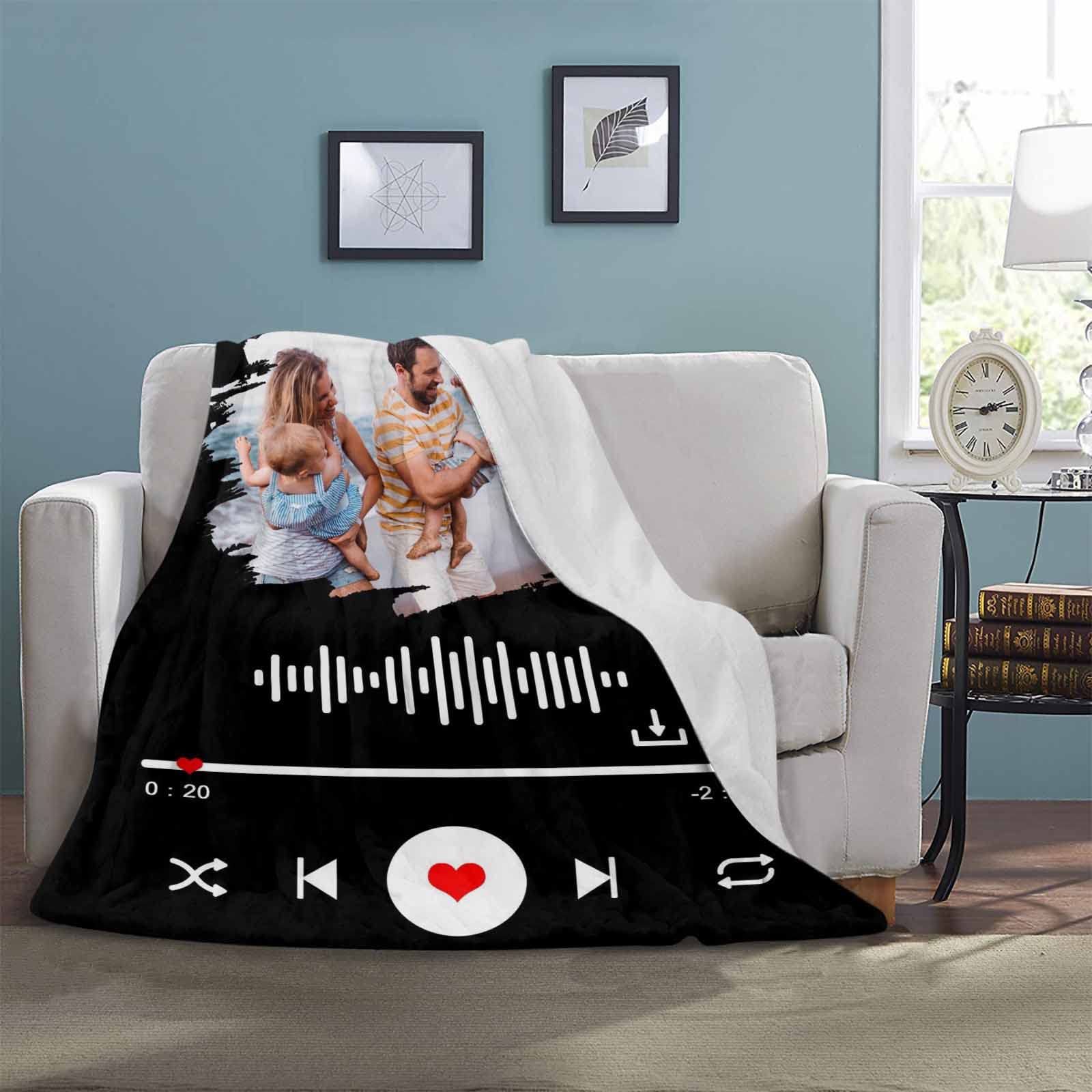 Custom Spotify Code Photo Blanket - Personalized Music Blanket with Photos & Text for Couples, Family, Friends & Pets - 50x60 Inch Soft Fleece Throw - Perfect for Valentine's Gifts, Birthday Souvenirs & Cozy Home Decor