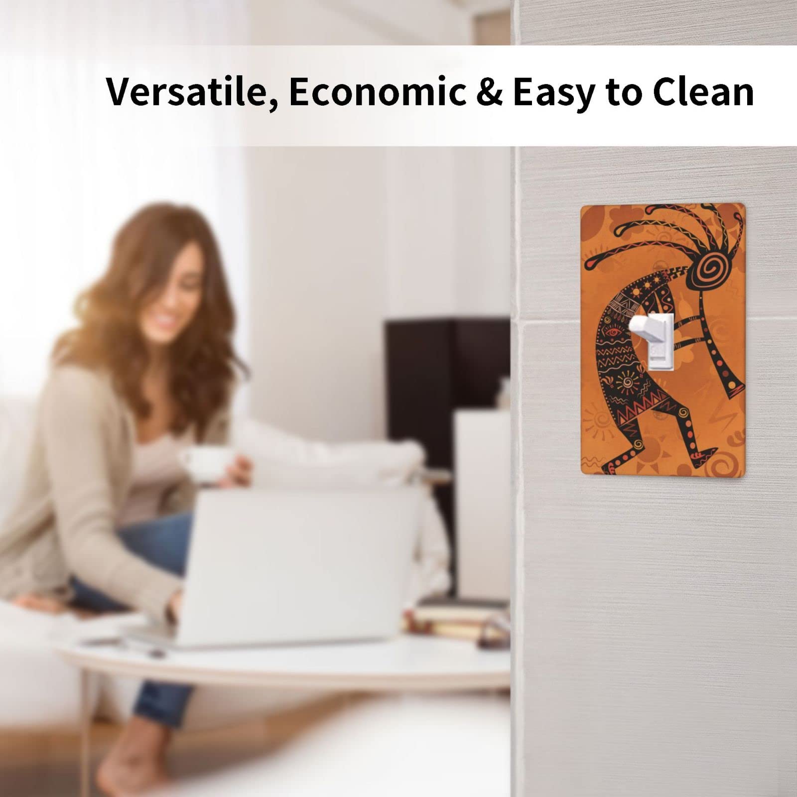 Southwest Native American Kokopelli Retro Flute Decor Print Light Switch Plate Cover - Plastic Wall Plate for Single Gang Toggle Switch - Perfect for Southwestern Home Decor, Bedroom, Living Room & Office