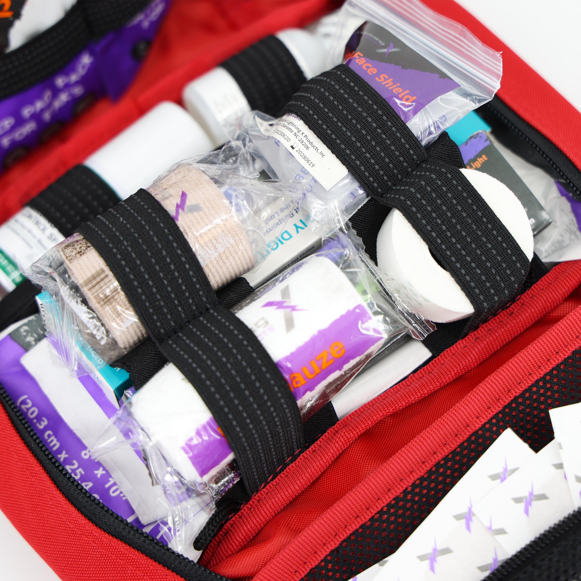 Lightning X Premium Rip-Away Vehicle First Aid Kit - Red Emergency Medical Supplies for Car Headrest | Perfect for Road Trips, Camping & Outdoor Adventures