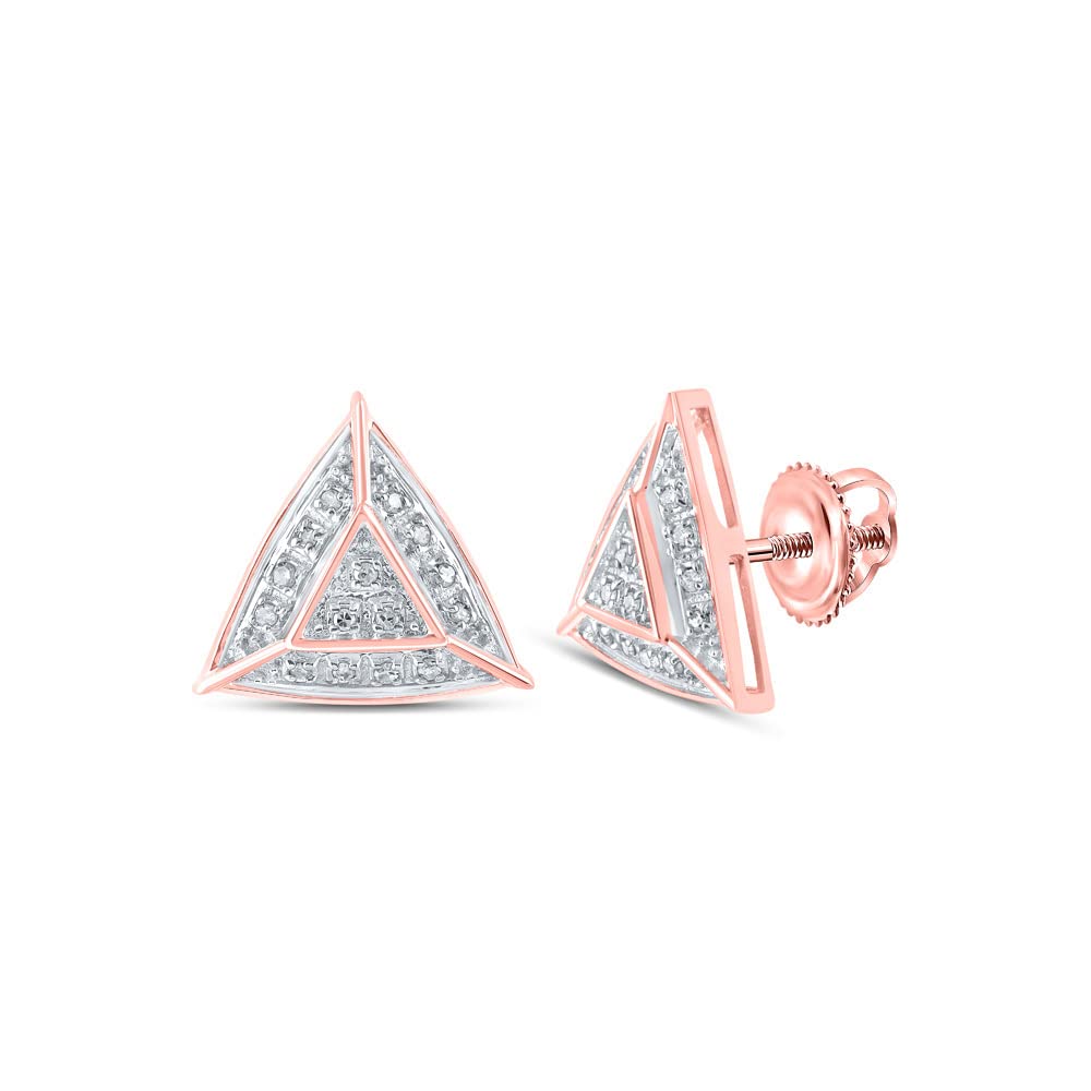 10K Rose Gold Women's Round Diamond Triangle Stud Earrings 1/10 CTTW - Elegant Everyday Jewelry for Work, Date Night & Special Occasions
