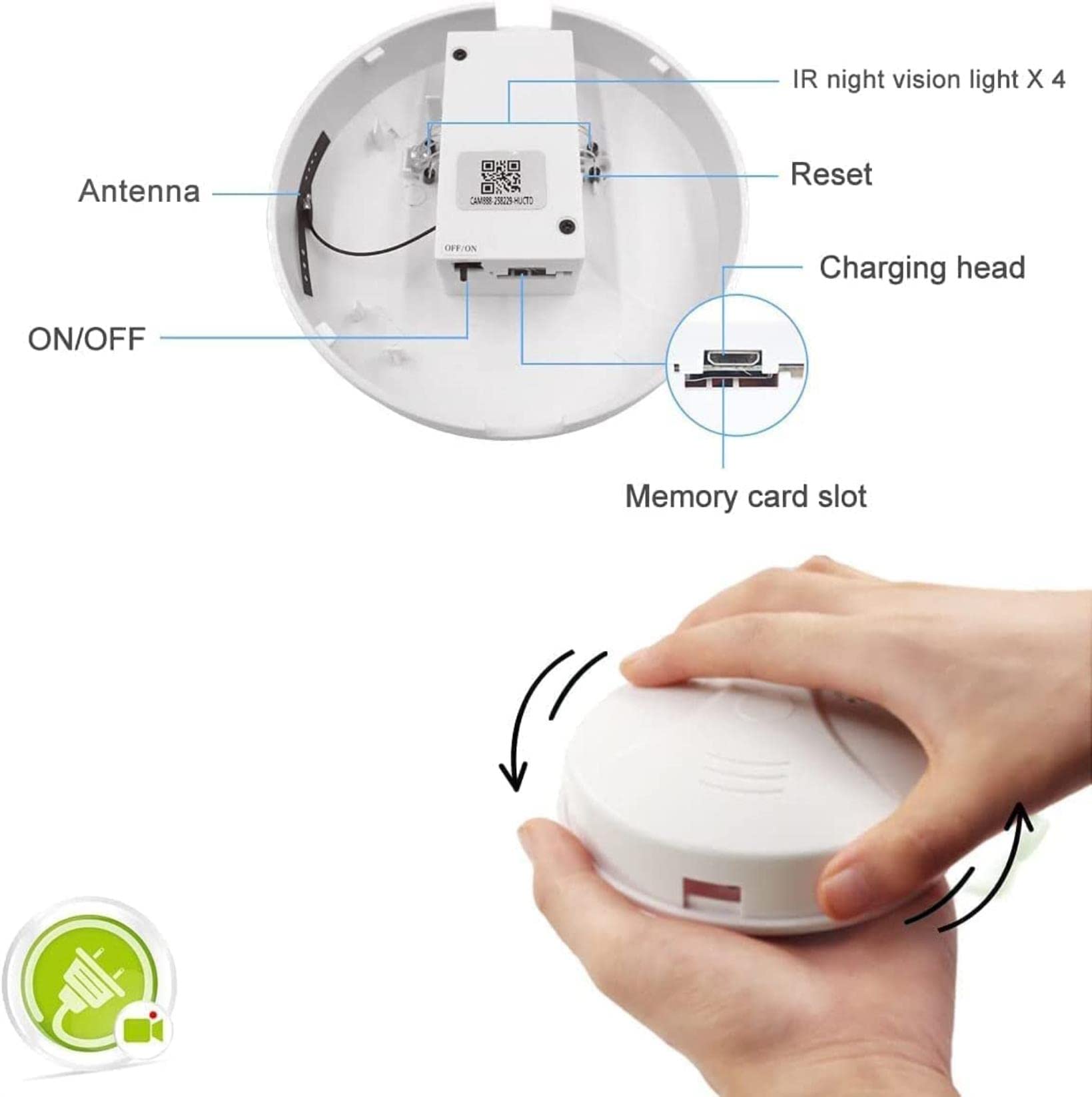 AADECOR Hidden Camera with Smoke Detector, 1080P Full HD Indoor WiFi Security Camera with Night Vision & Motion Detection - 32GB Storage for Home, Office, Baby & Pet Monitoring