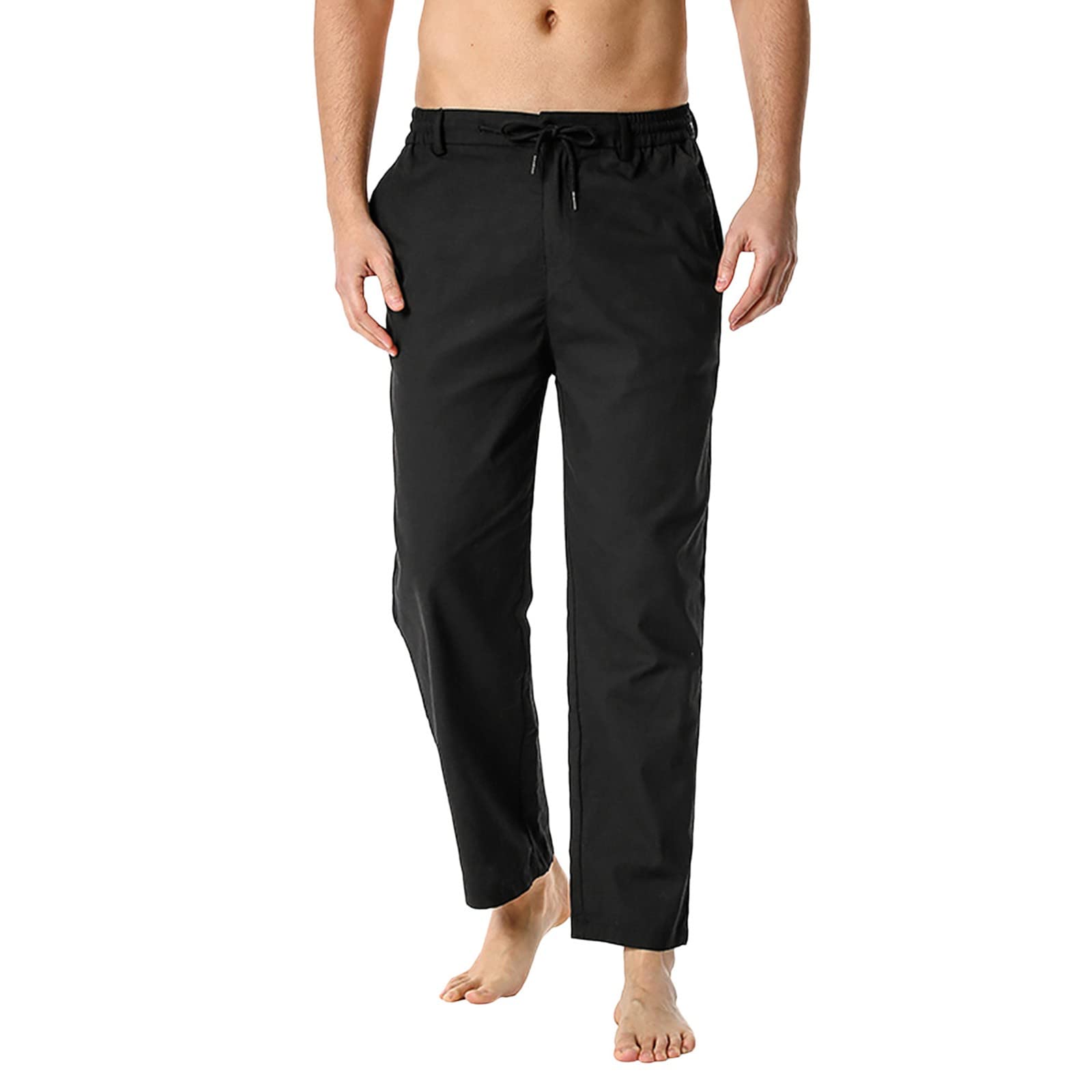 Breathable Cotton-Linen Summer Pants for Men - Lightweight Casual Elastic Waist Loose Fit Home Lounge Pants | Perfect for Outdoor Activities, Travel & Relaxing at Home