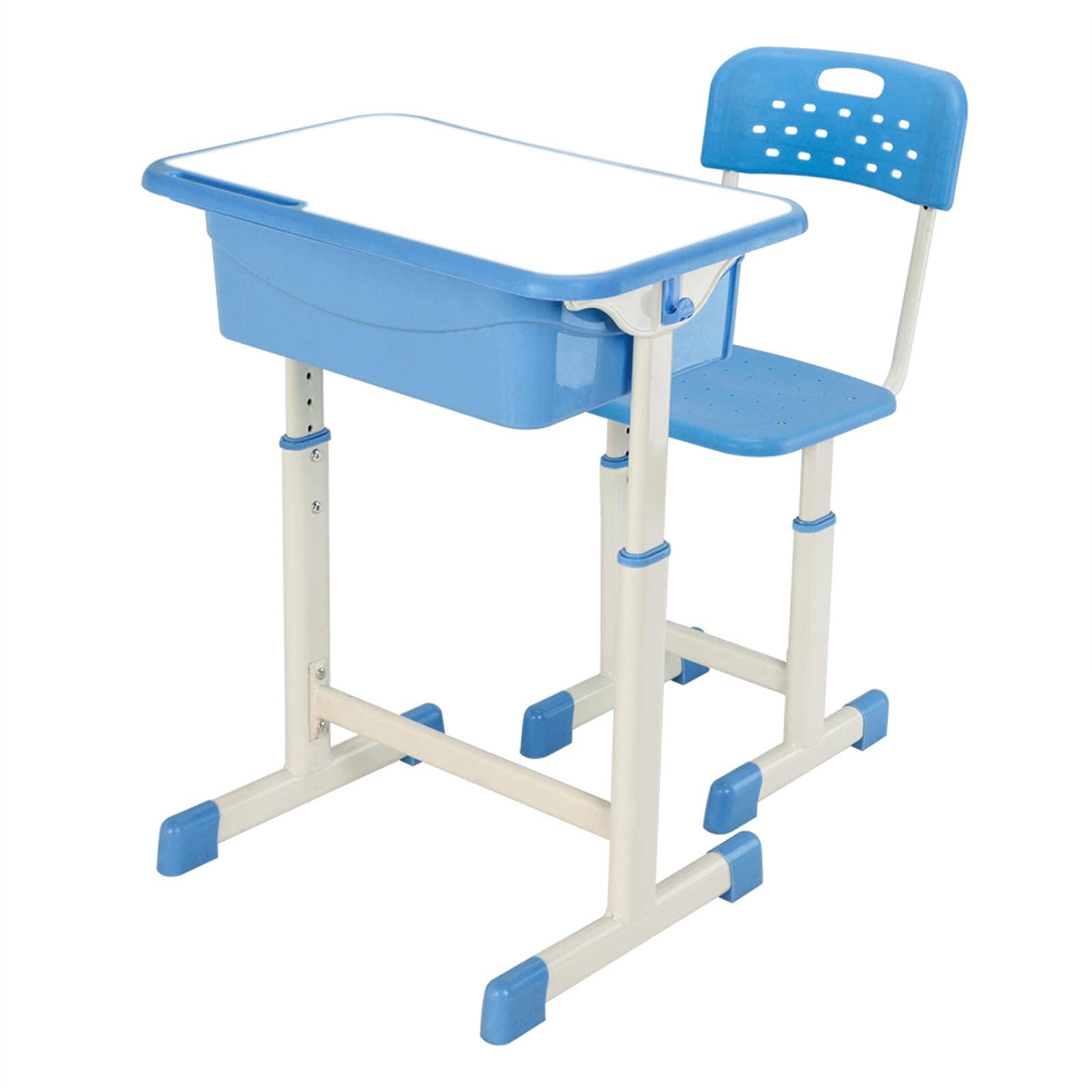 Adjustable Student Desk and Chair Set - Ergonomic Study Table with Comfortable Chair for Kids & Teens - Perfect for Homeschooling, Online Learning & Bedroom Study (Blue)