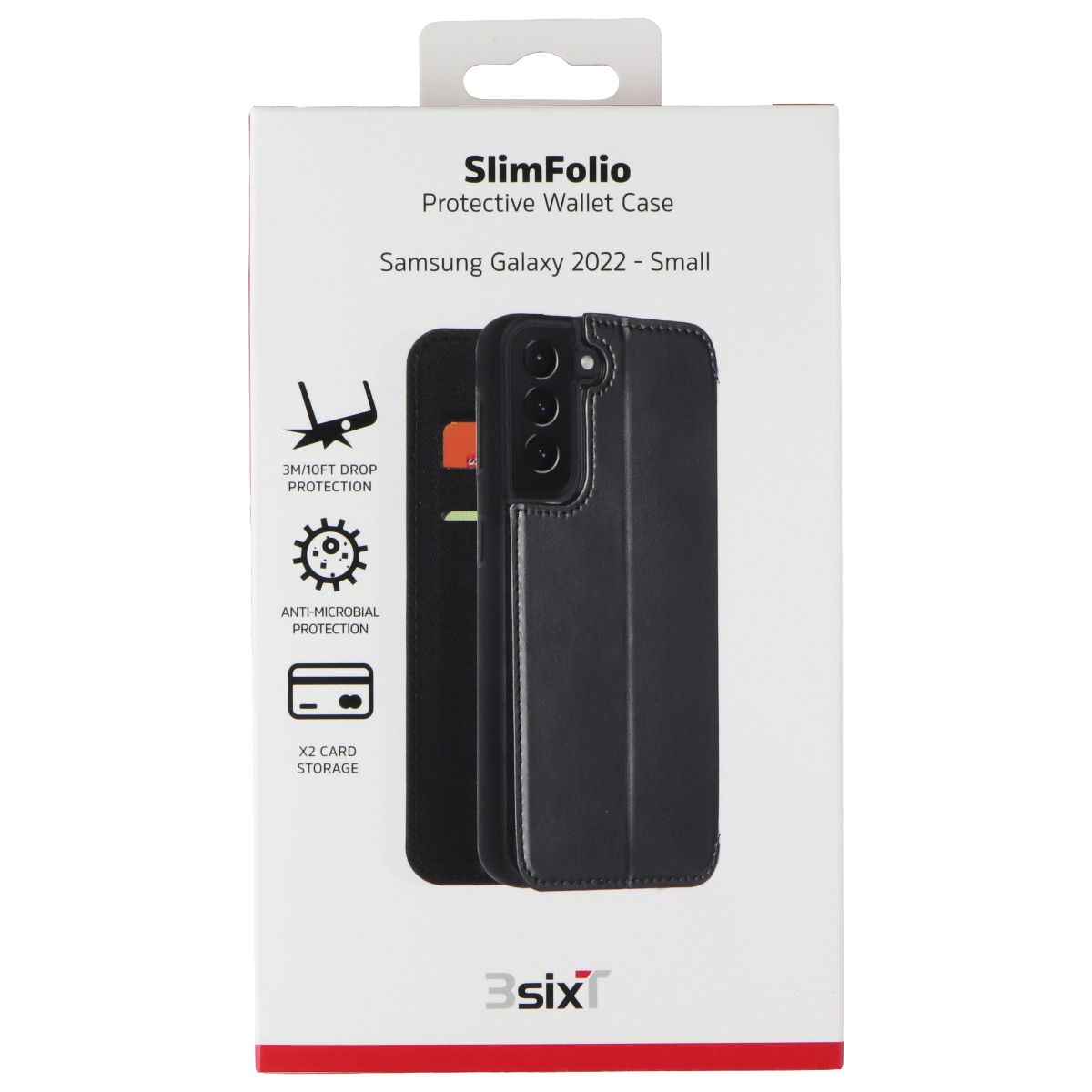 3SIXT SlimFolio Series Ultra Thin Protective Case for Samsung Galaxy S22 - Black | Perfect for Everyday Use, Business & Travel