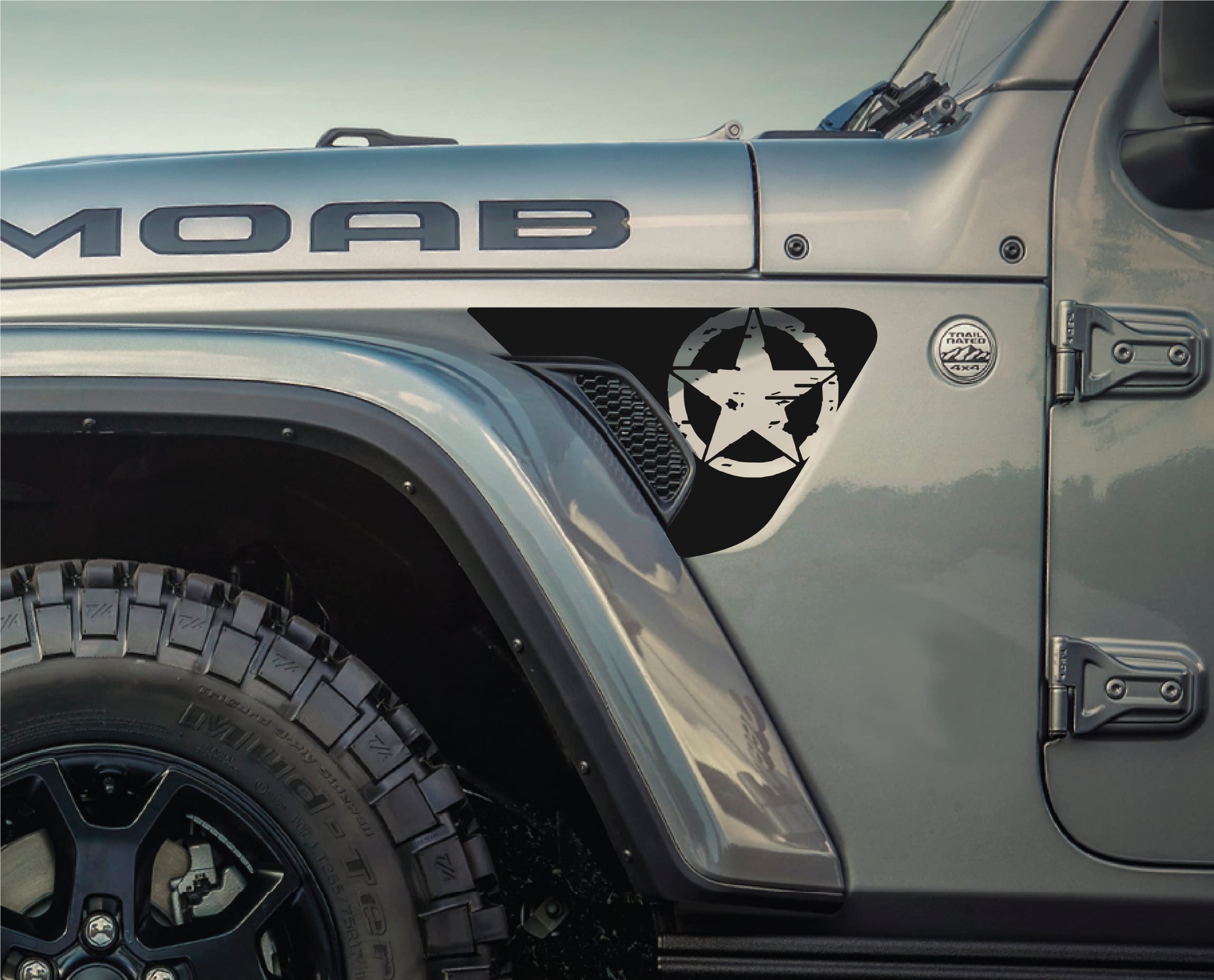 Fender Vent Vinyl Decal Sticker for Jeep Wrangler JL & Gladiator JT (2018+) - Custom Color Options | Army Star Design | Perfect for Off-Roading & Jeep Customization