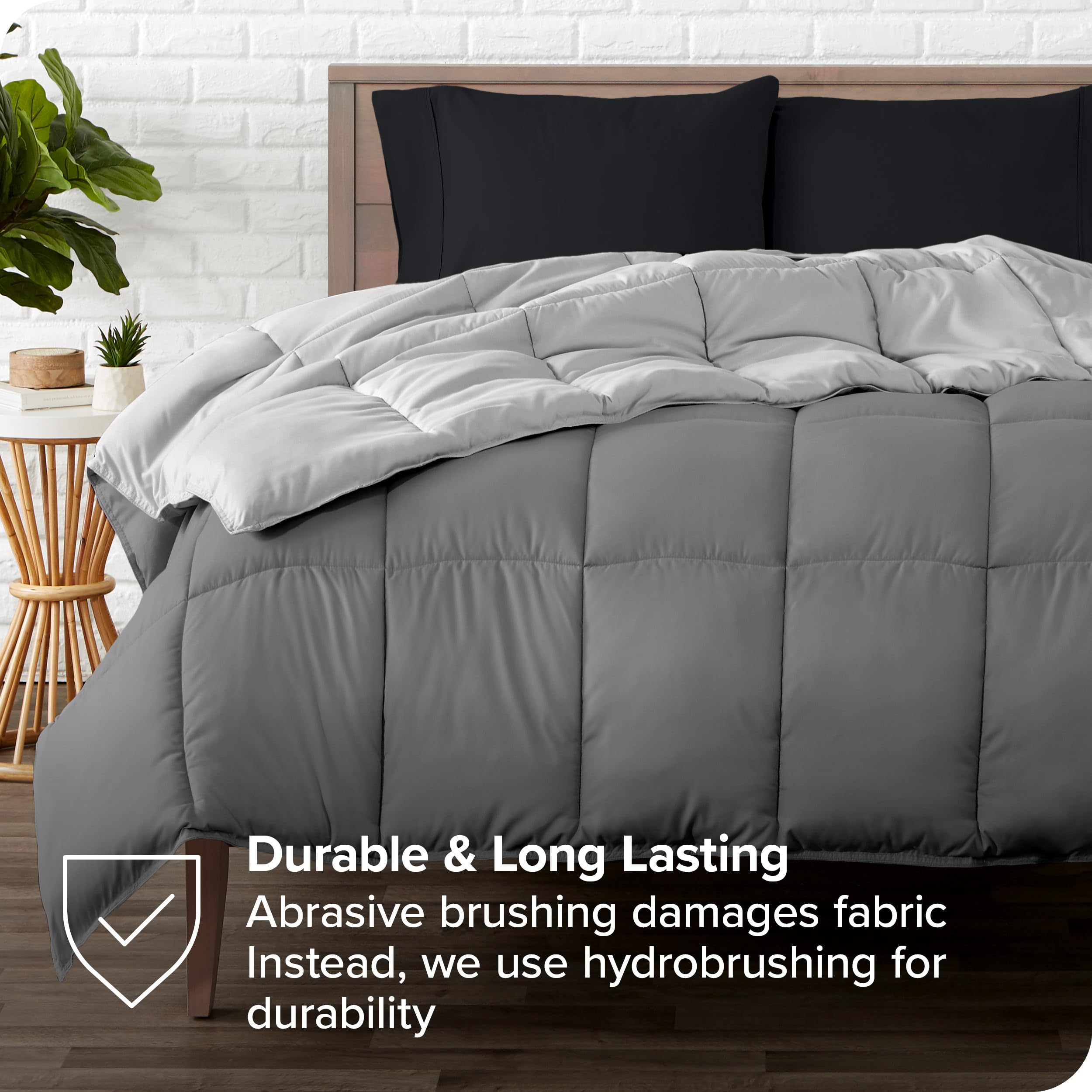 Bare Home Reversible Down Alternative Comforter & Sheet Set - Twin Size Soft Bedding in Grey/Light Grey & Black - Perfect for Guest Rooms, Dorms, and Cozy Bedrooms